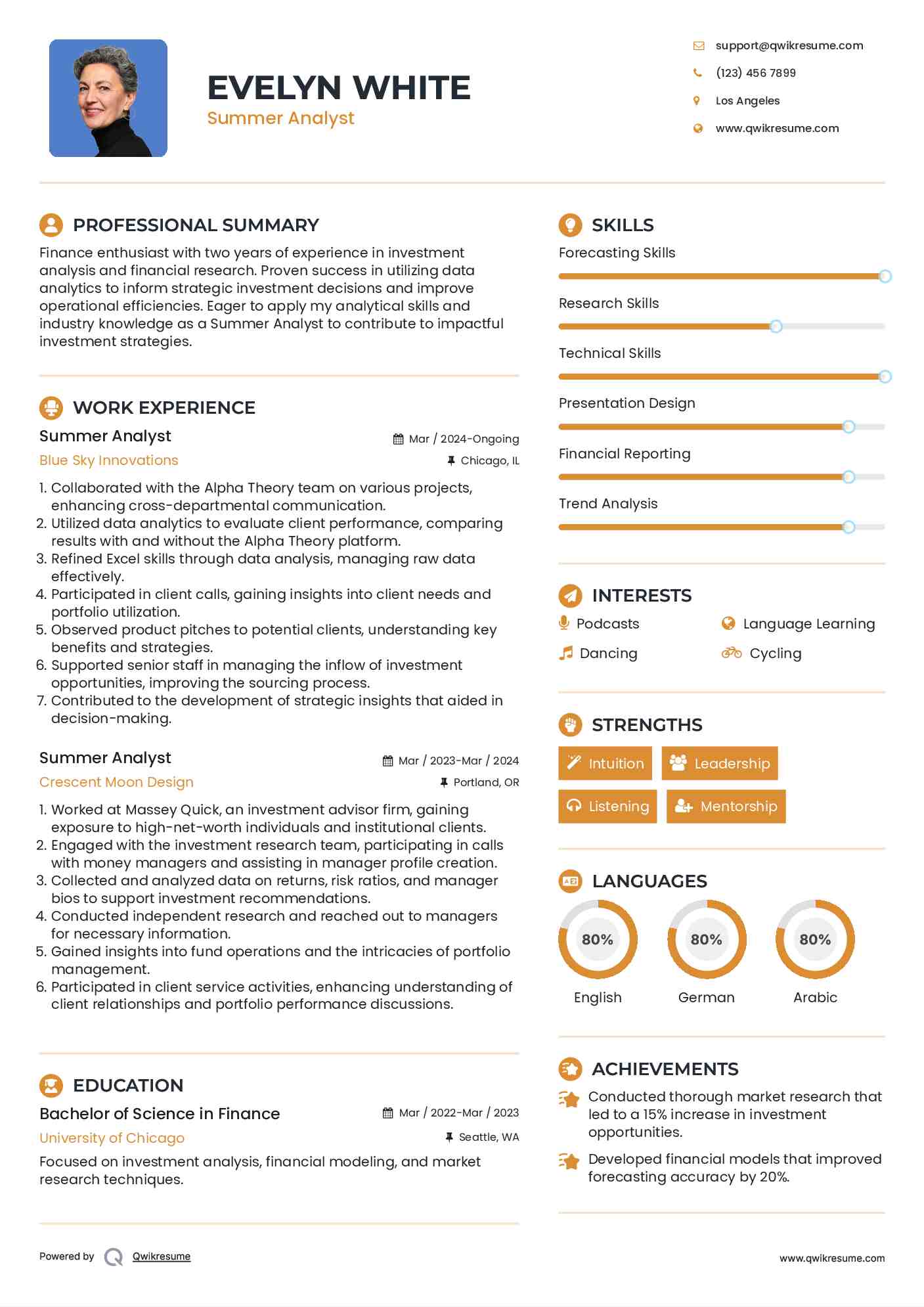 Summer Analyst Resume Format