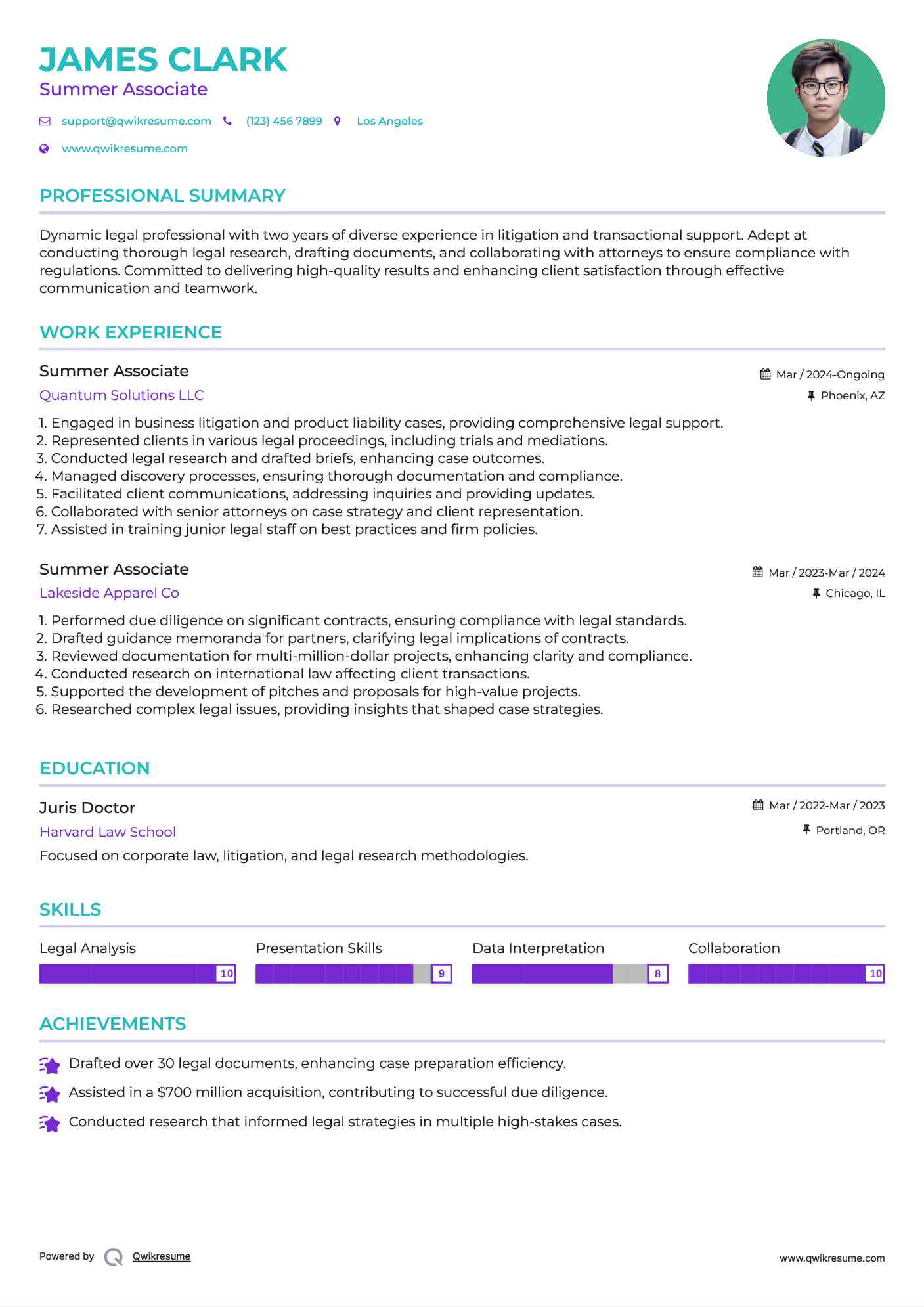 Summer Associate Resume Template
