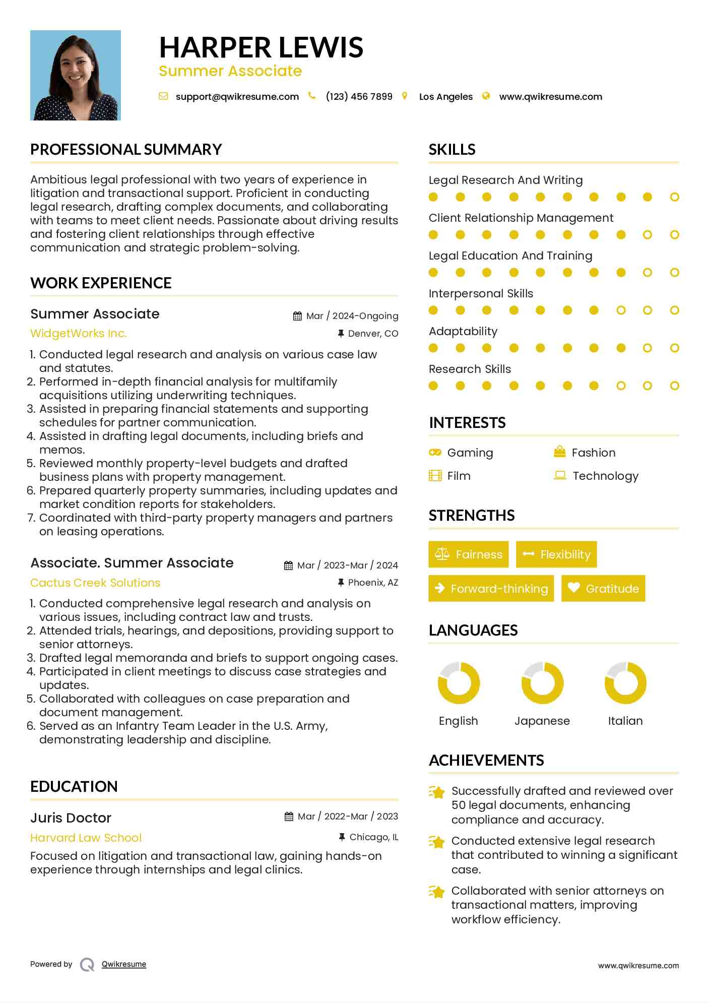 Summer Associate Resume Template