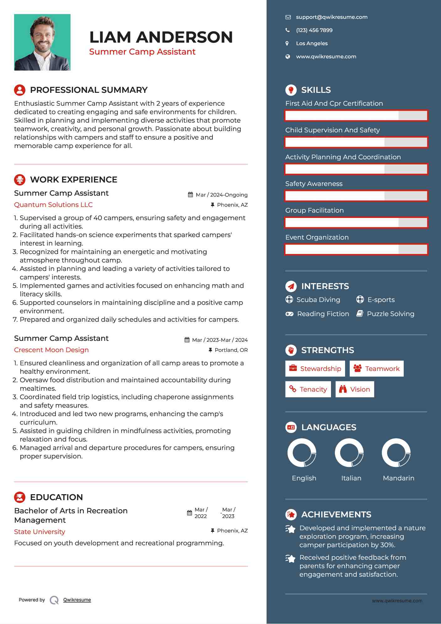 Summer Camp Assistant Resume Format