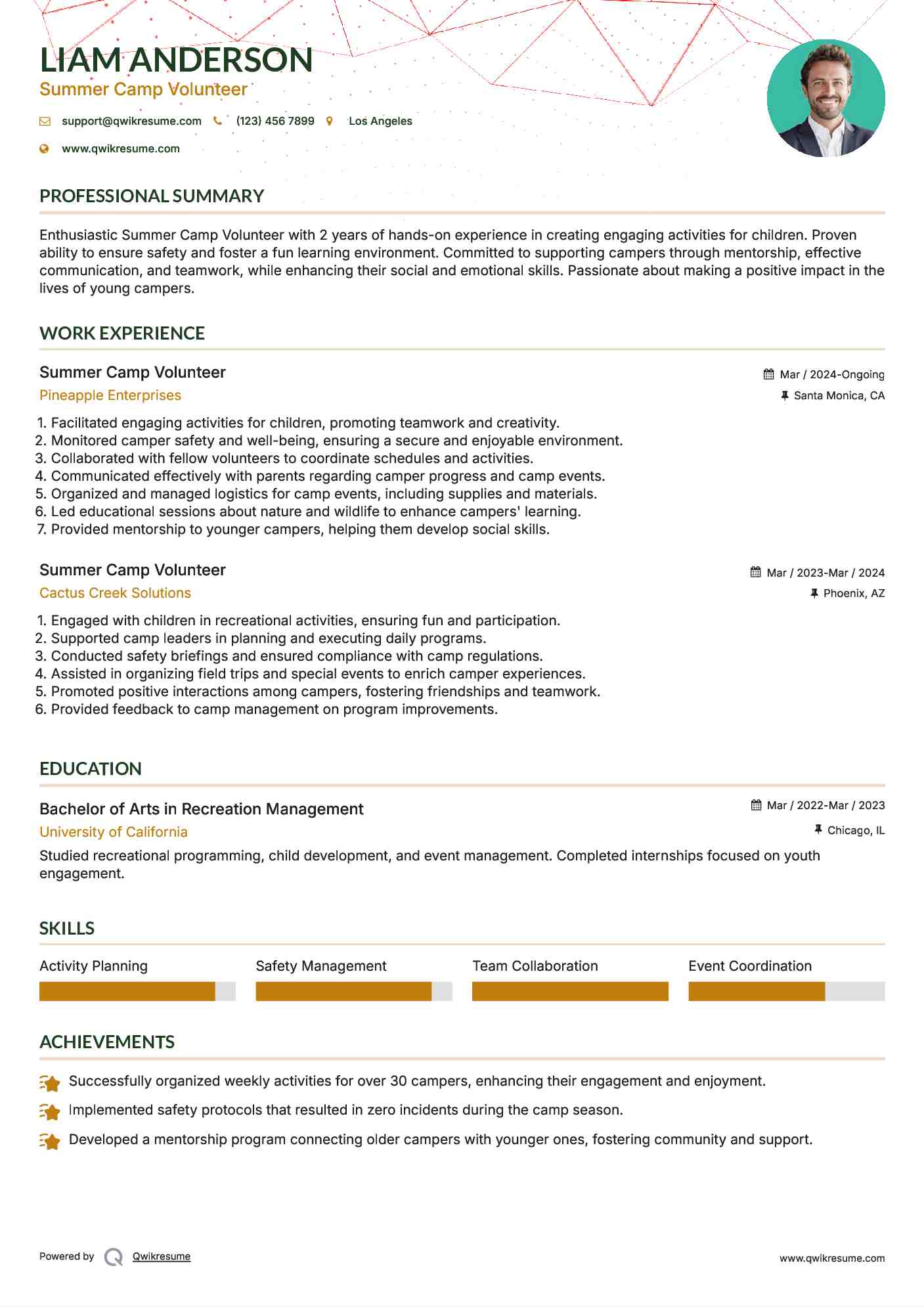 Summer Camp Volunteer Resume Format