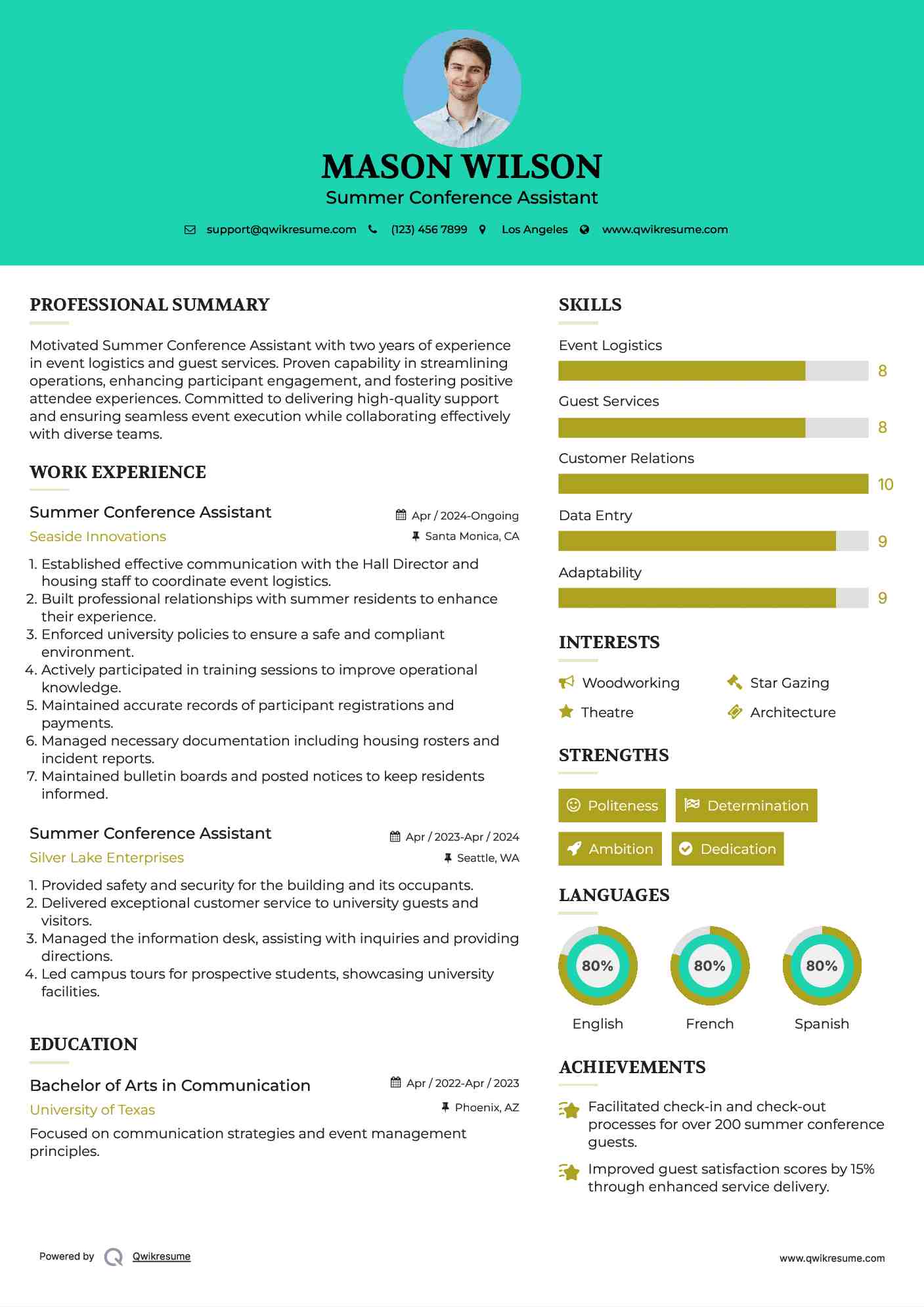 Summer Conference Assistant Resume Format