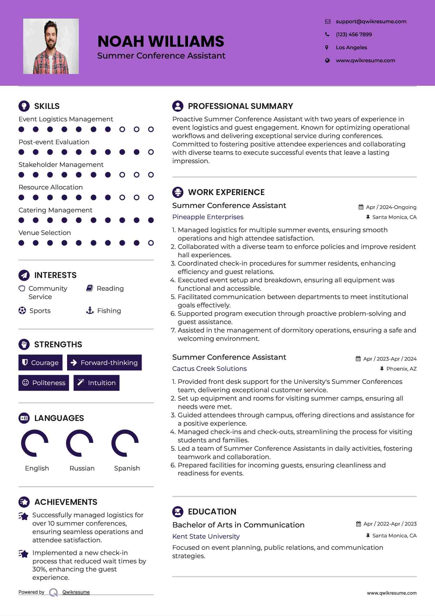 Summer Conference Assistant Resume Format
