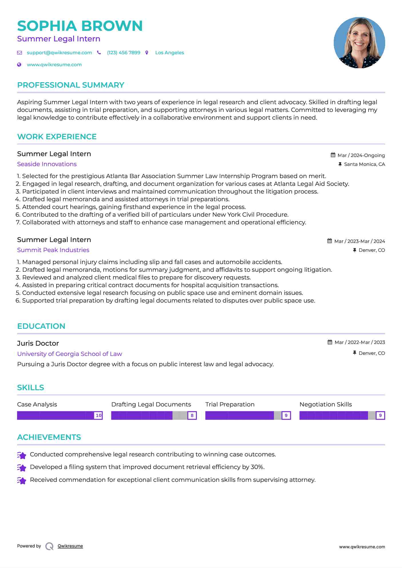 Summer Legal Intern Resume Template