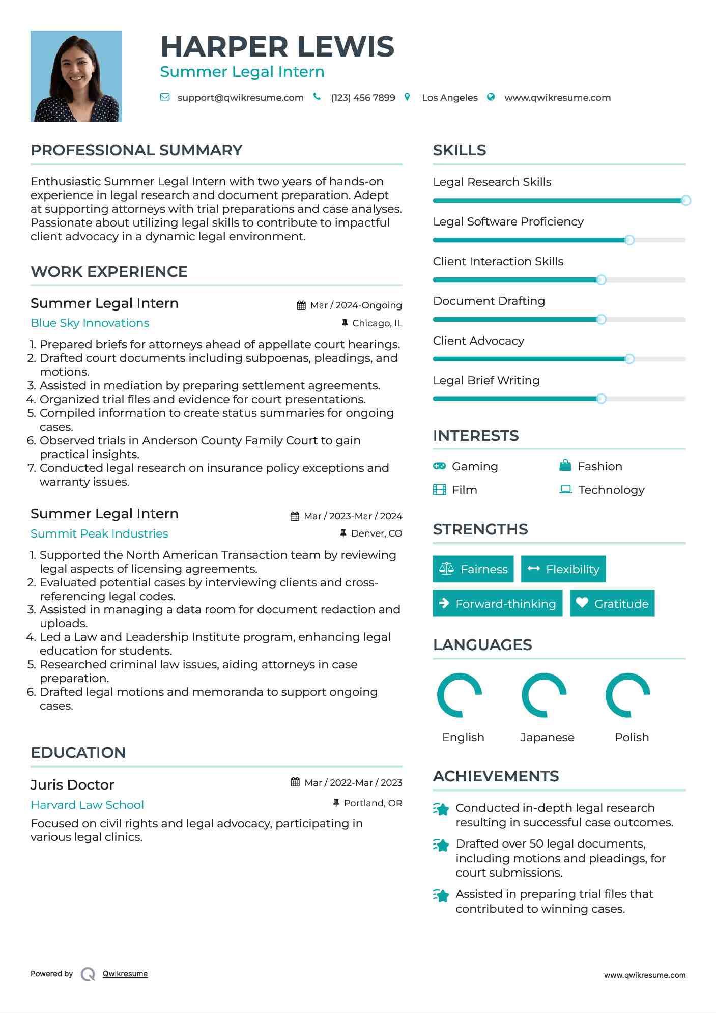 Summer Legal Intern Resume Template