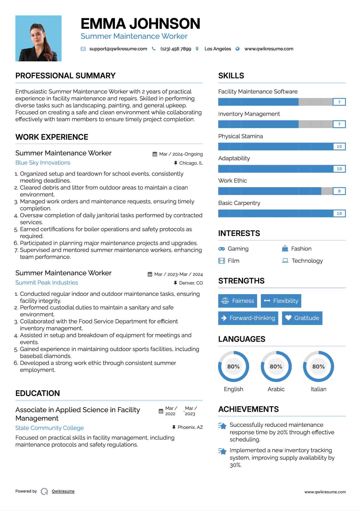 Summer Maintenance Worker Resume Format