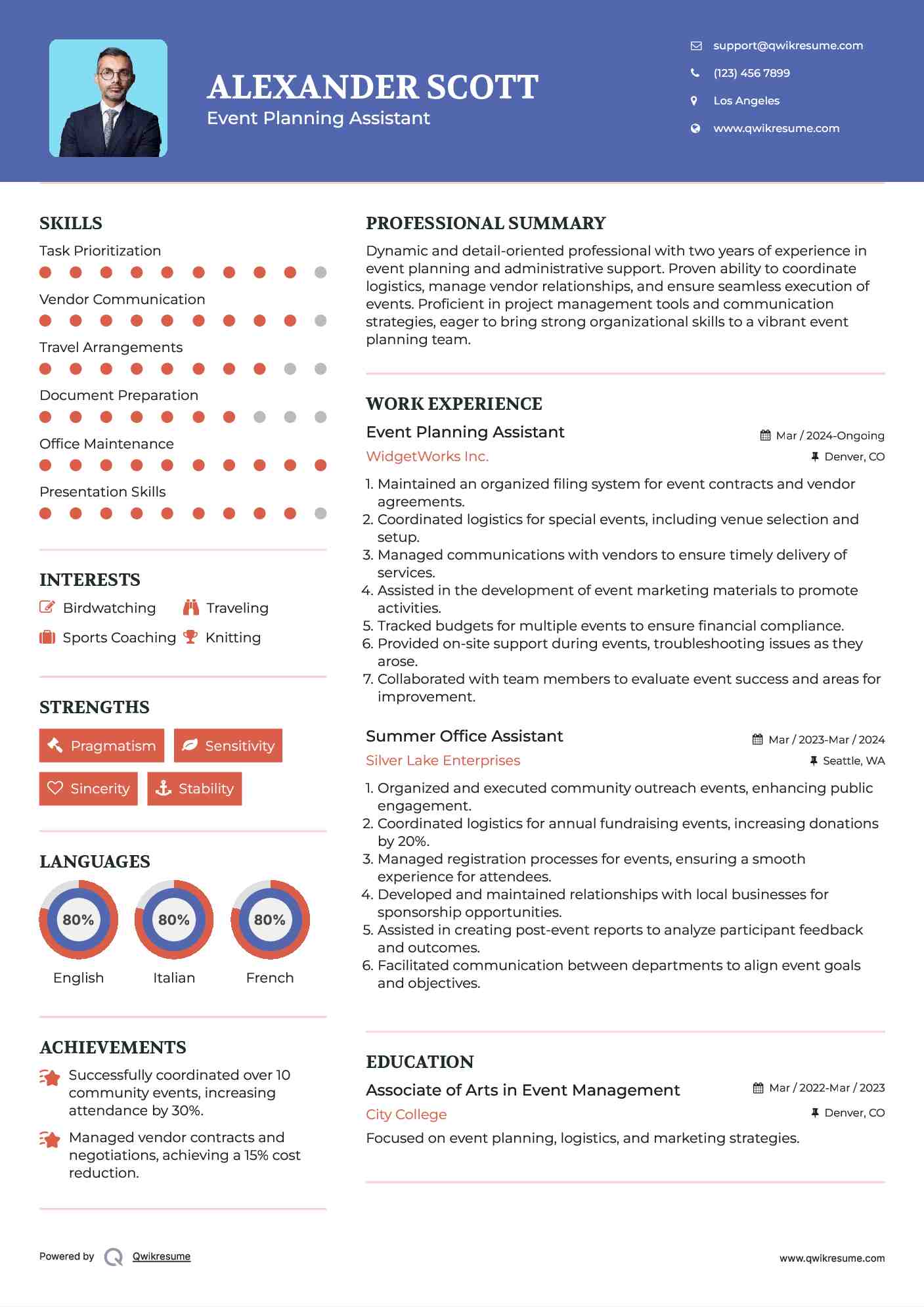 Event Planning Assistant Resume Example