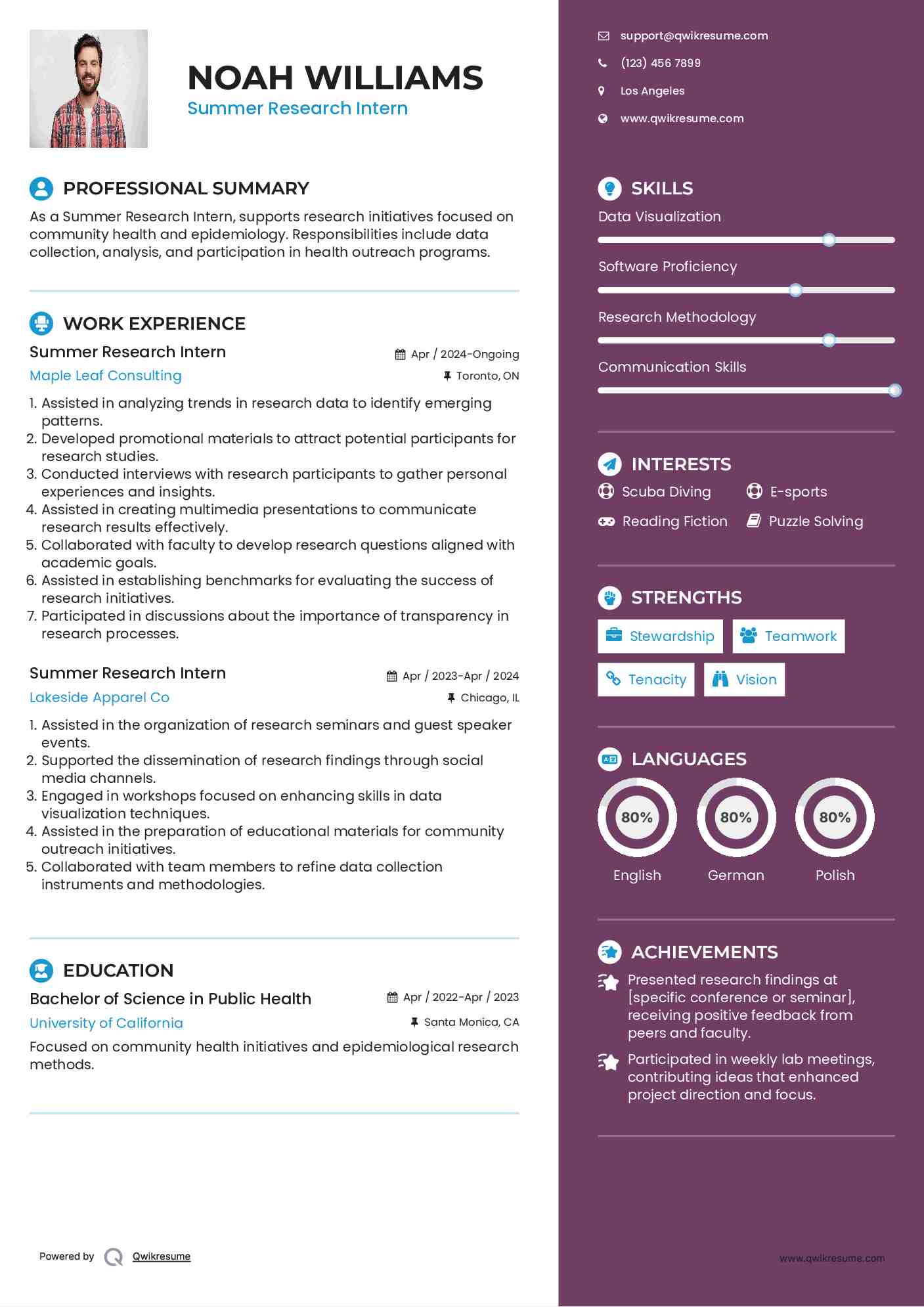 Summer Research Intern Resume Format