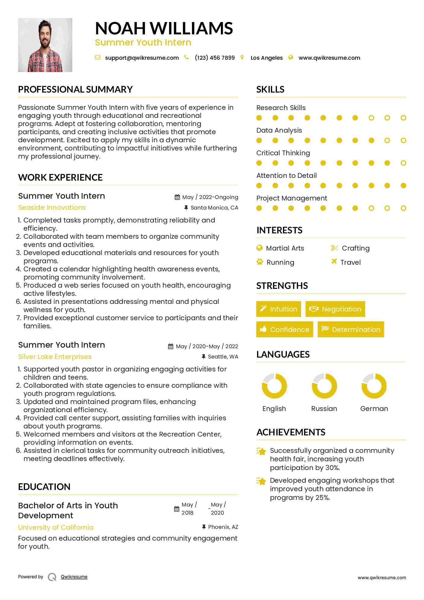 Summer Youth Intern Resume Template