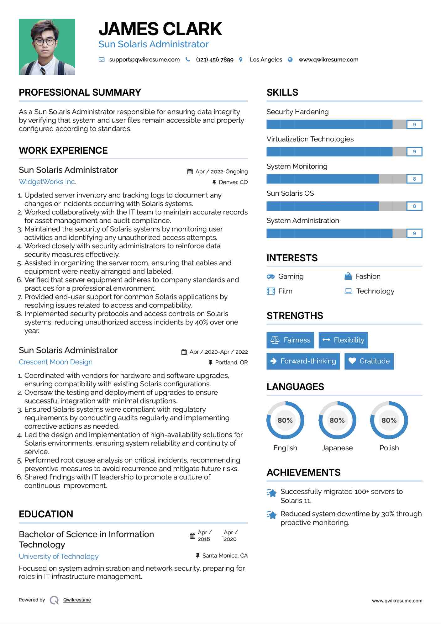 Sun Solaris Administrator Resume Template