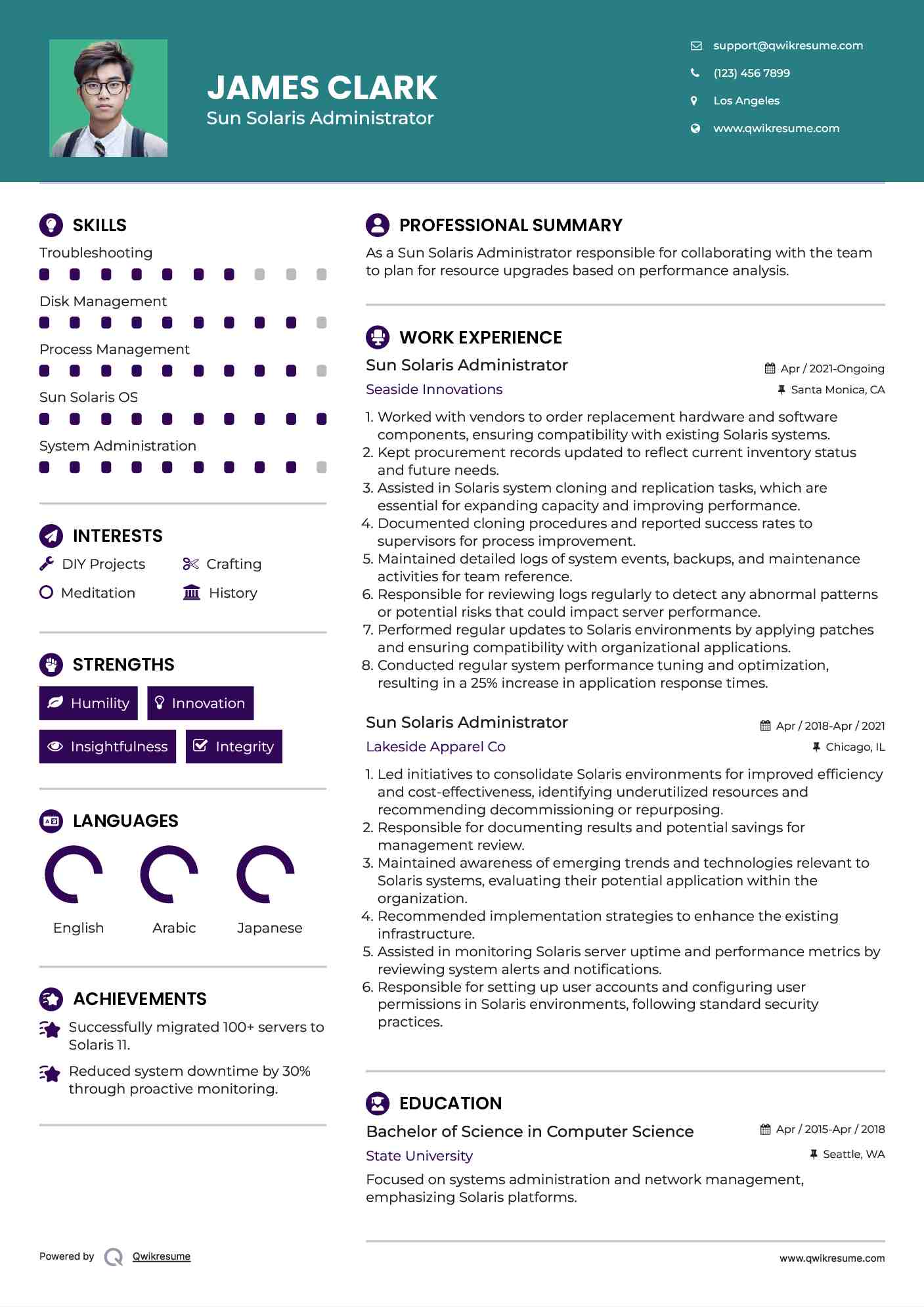 Sun Solaris Administrator Resume Template