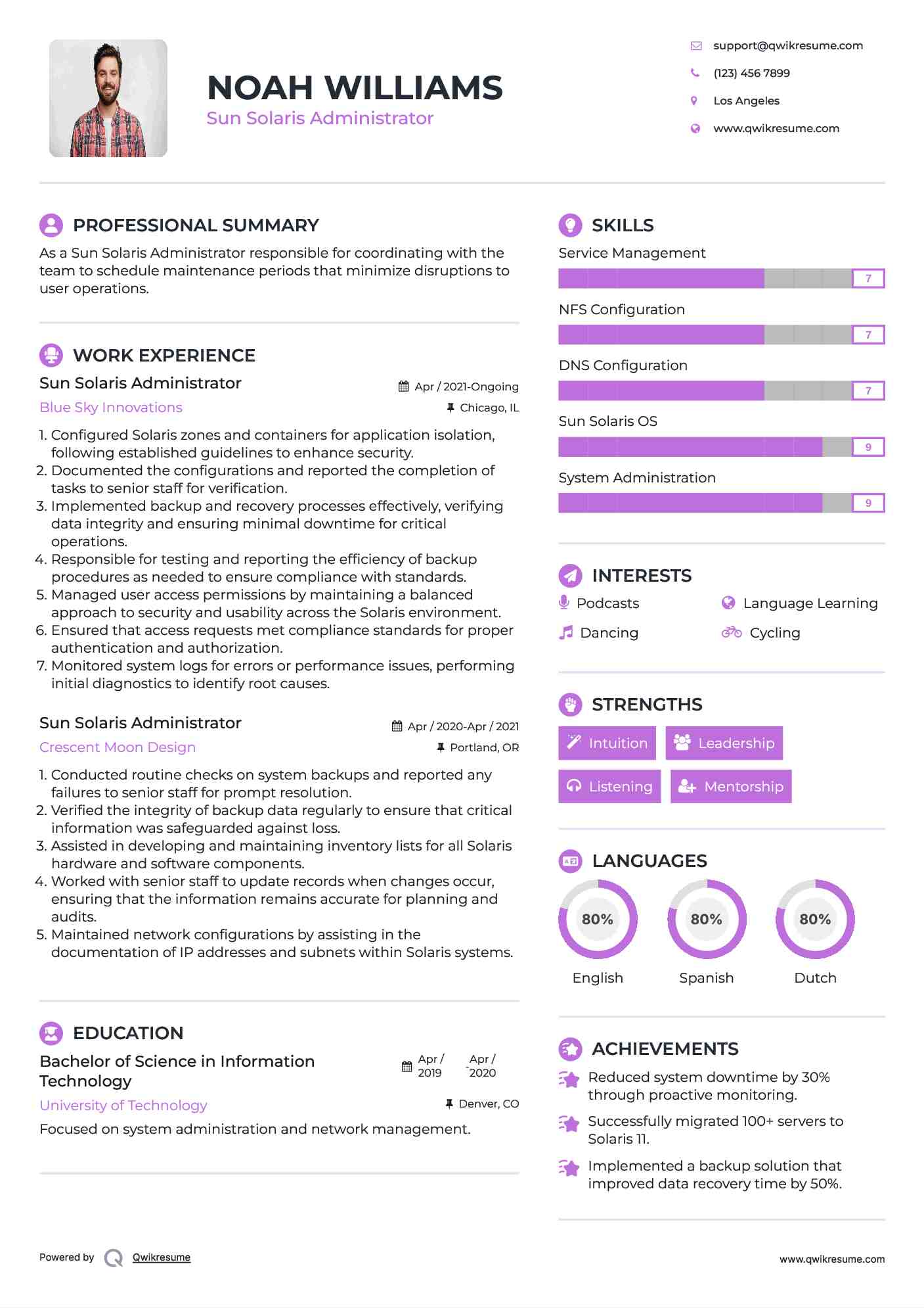 Sun Solaris Administrator Resume Template