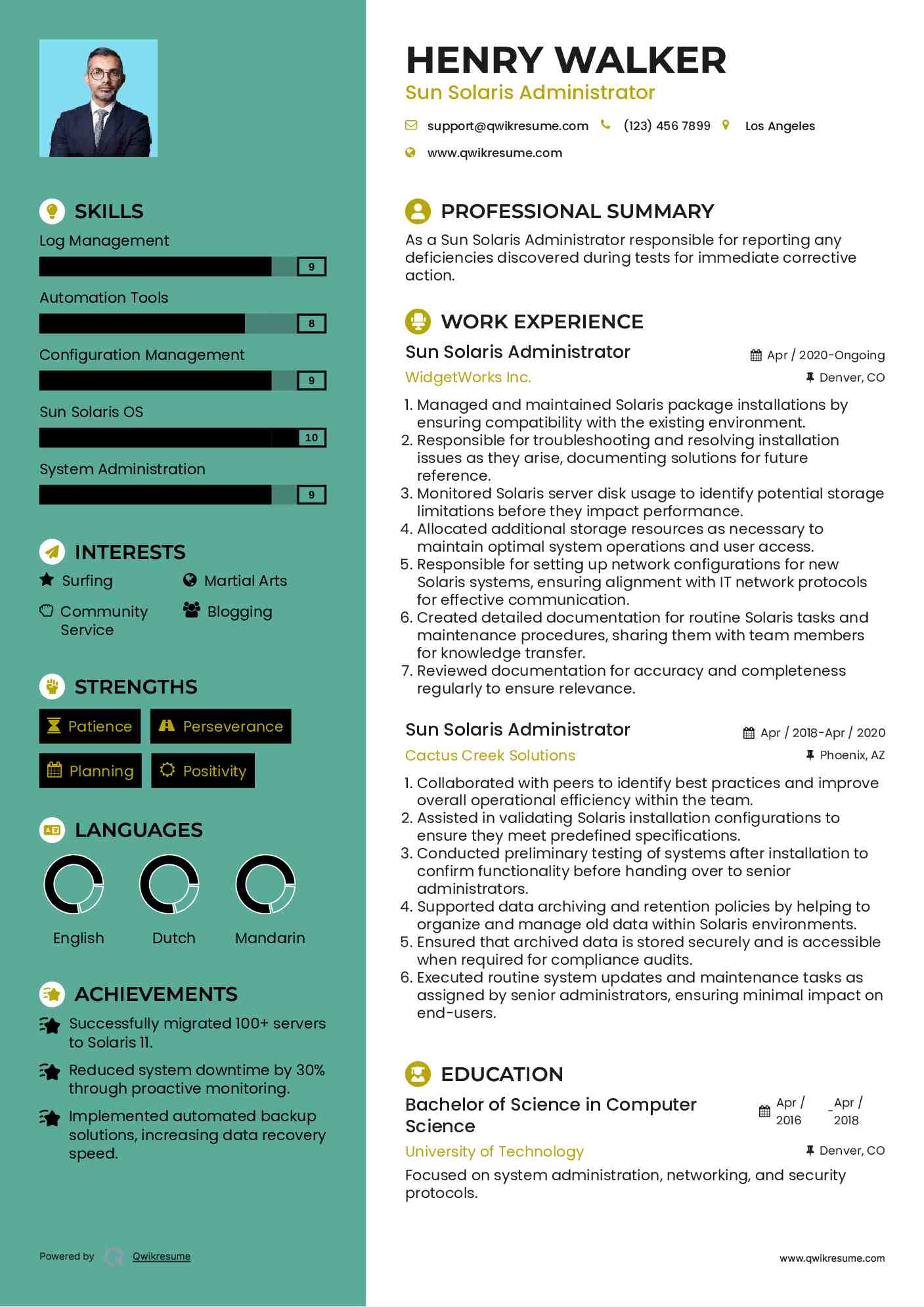 Sun Solaris Administrator Resume Sample