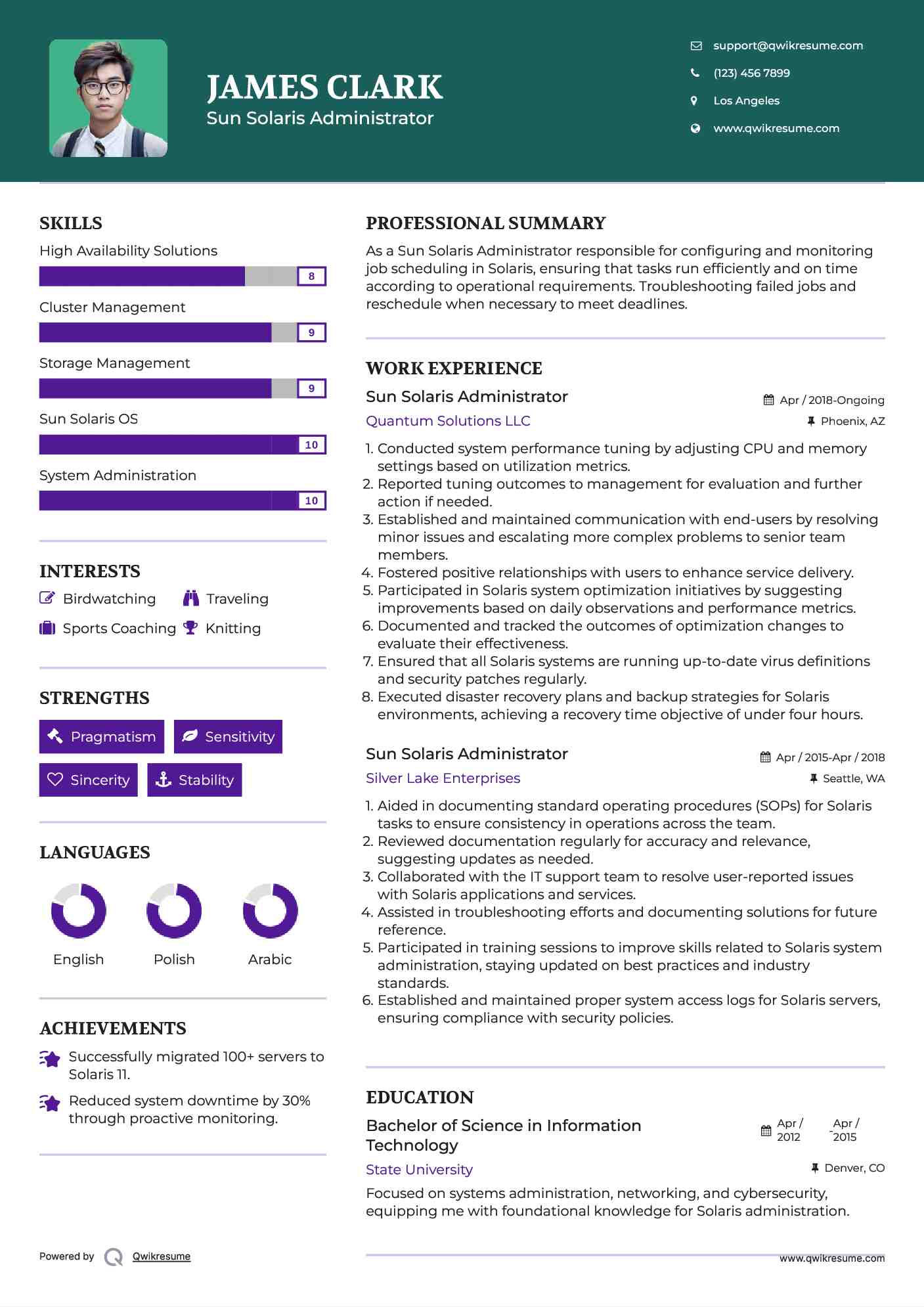 Sun Solaris Administrator Resume Template