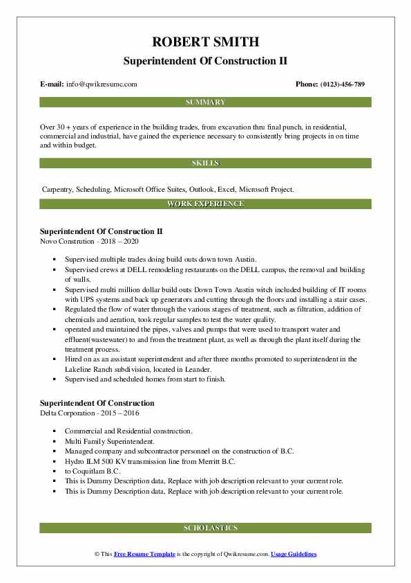 Superintendent Of Construction - Superintendent Of Construction 1591161800 Pdf 