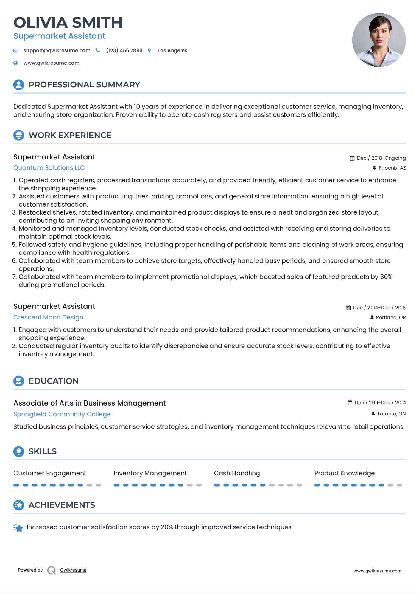 Supermarket Assistant Resume Template