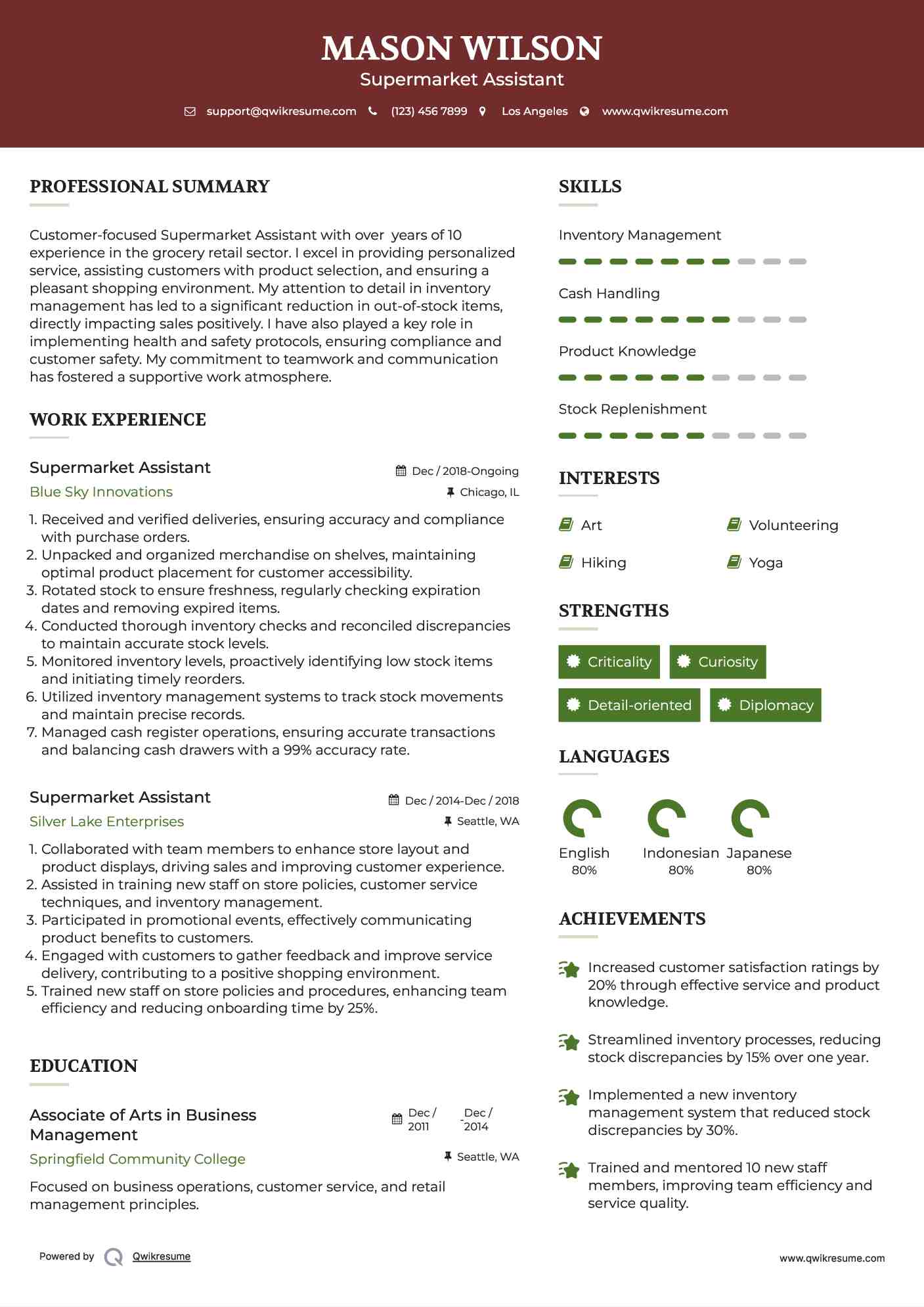 Supermarket Assistant Resume Template
