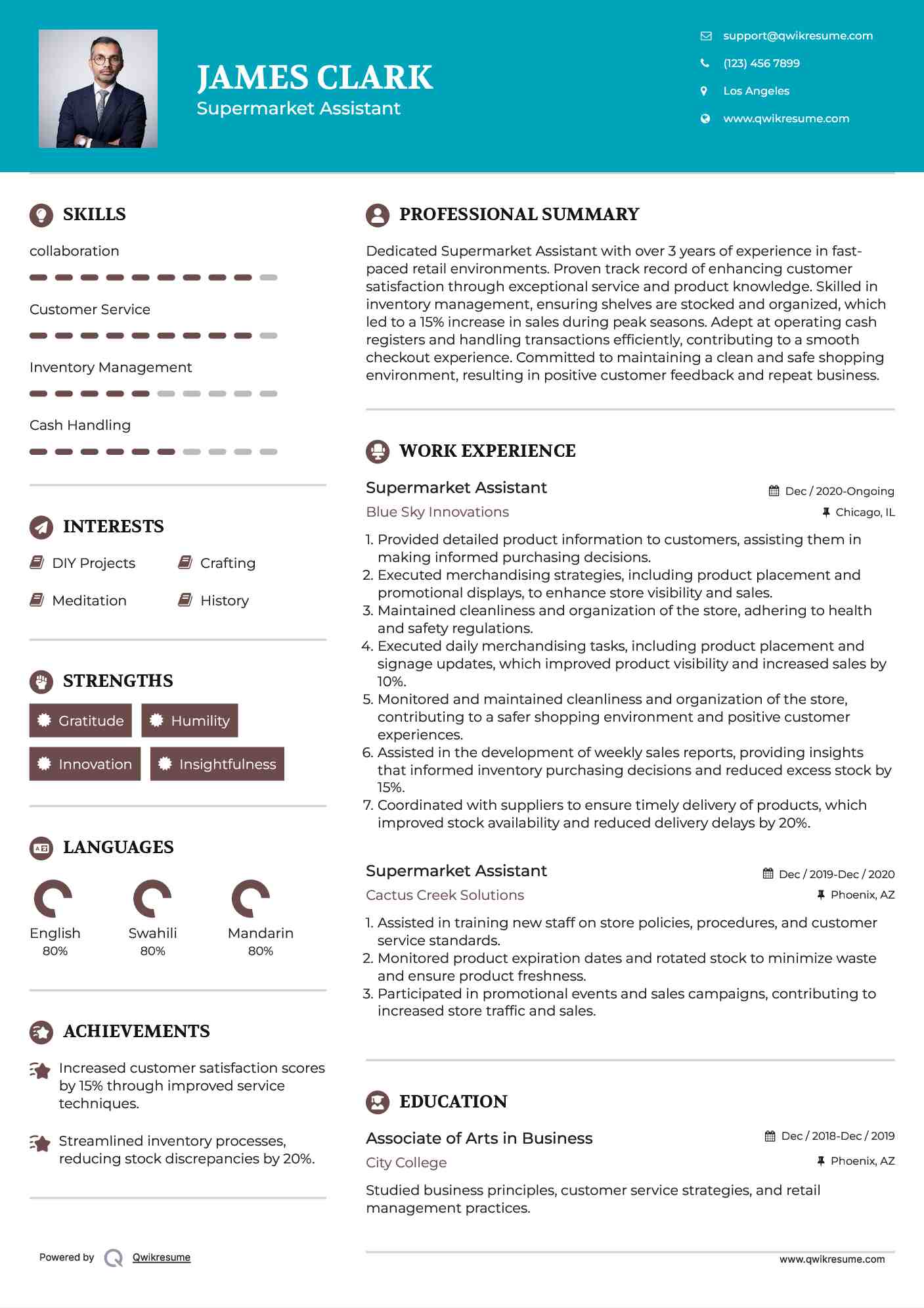 Supermarket Assistant Resume Model