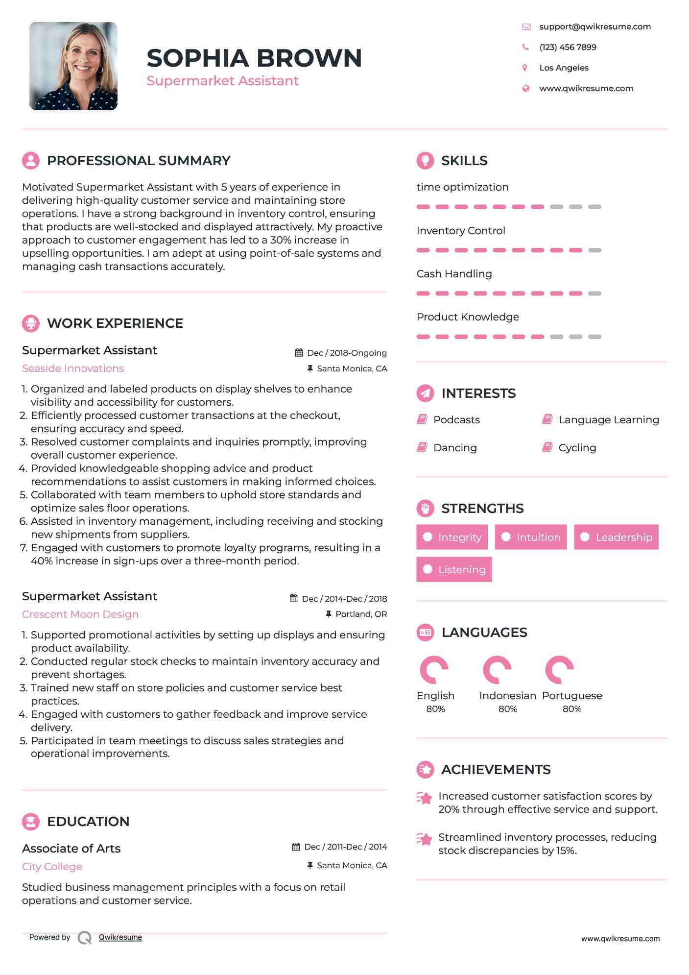 Supermarket Assistant Resume Format