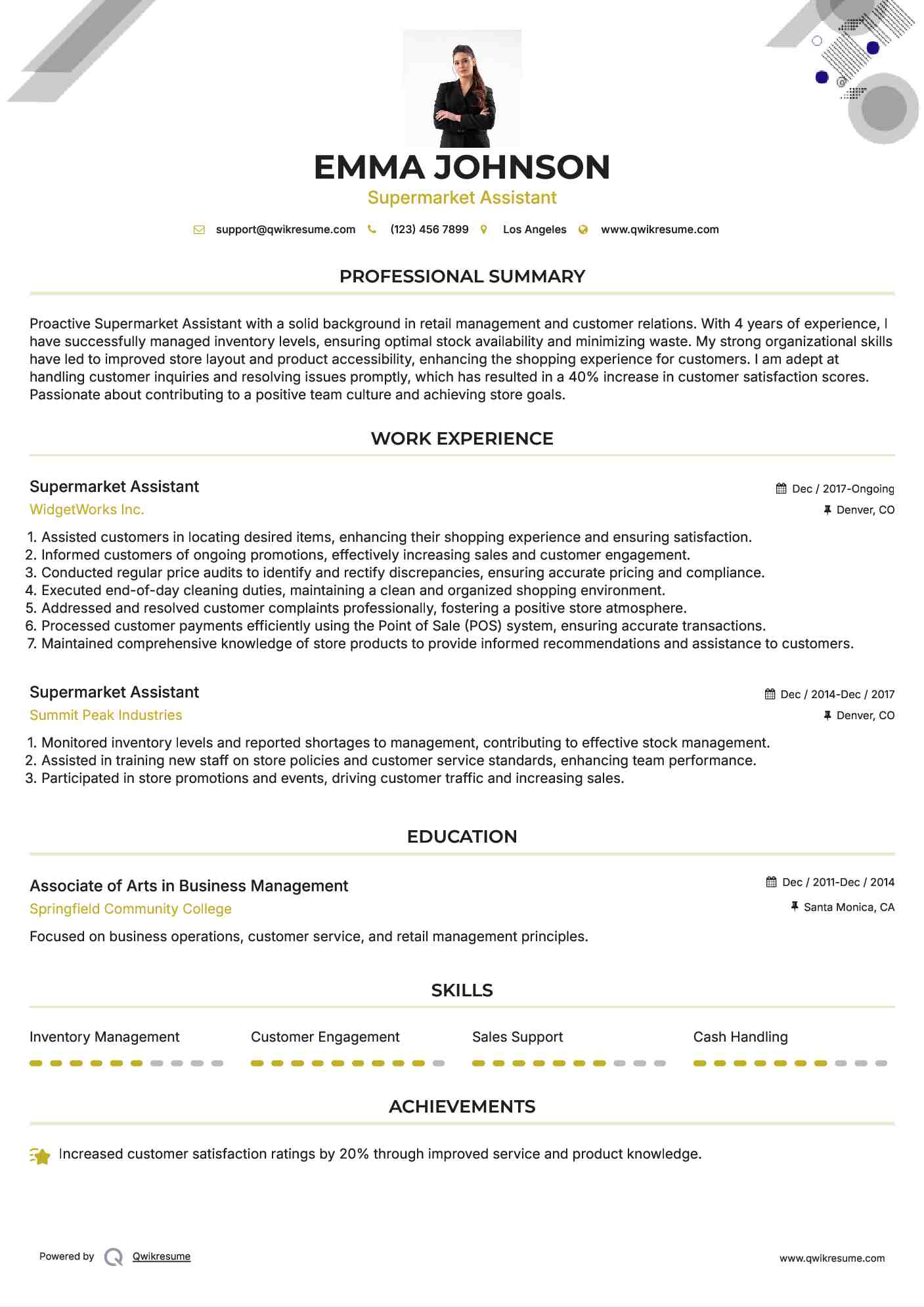 Supermarket Assistant Resume Model