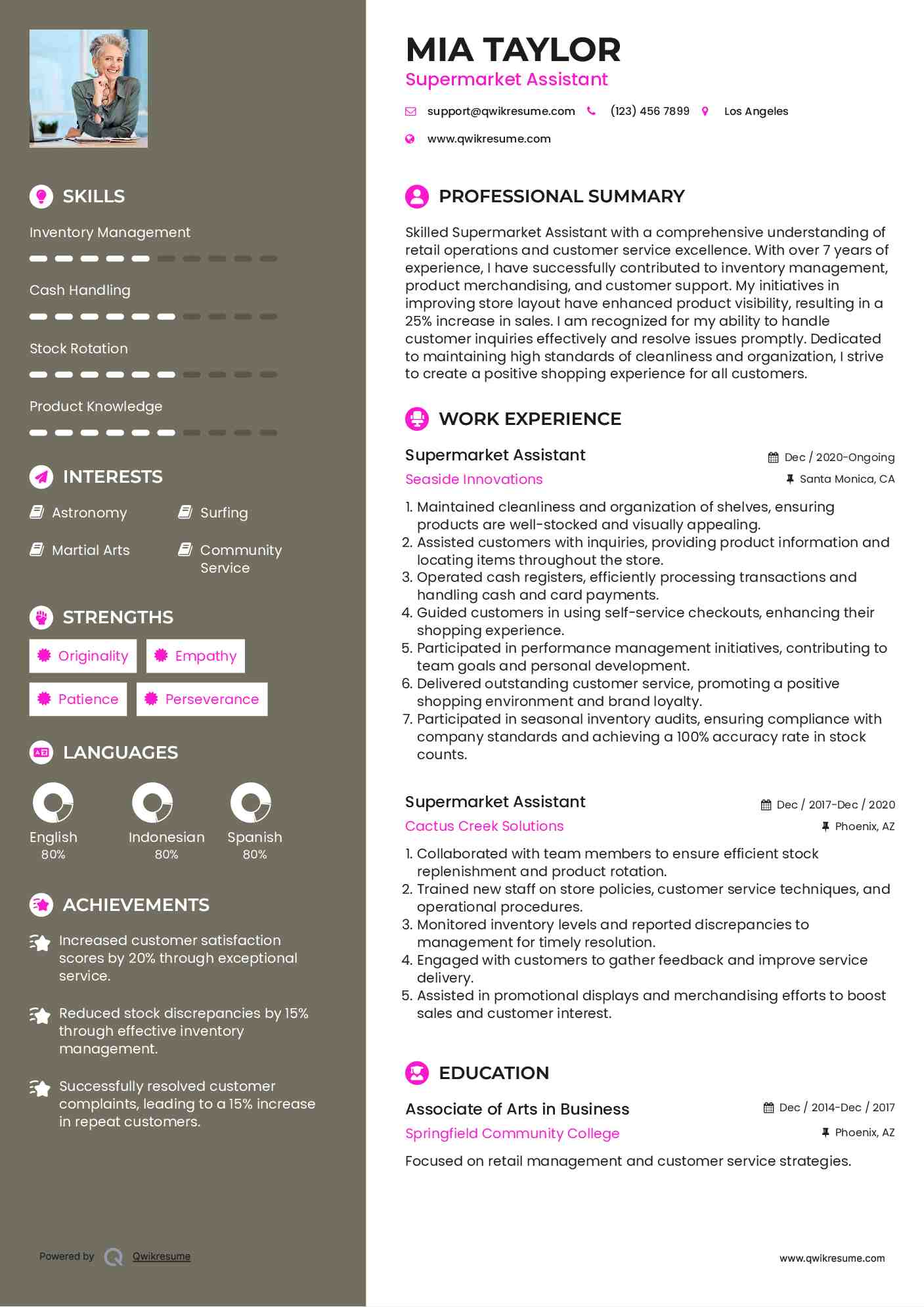 Supermarket Assistant Resume Template