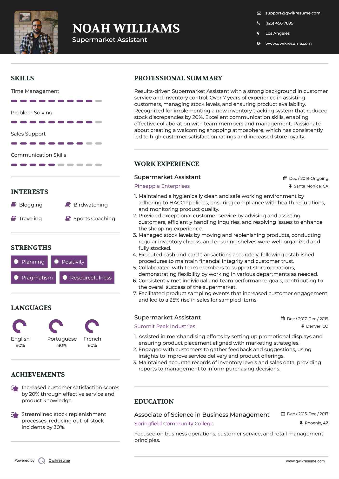 Supermarket Assistant Resume Example