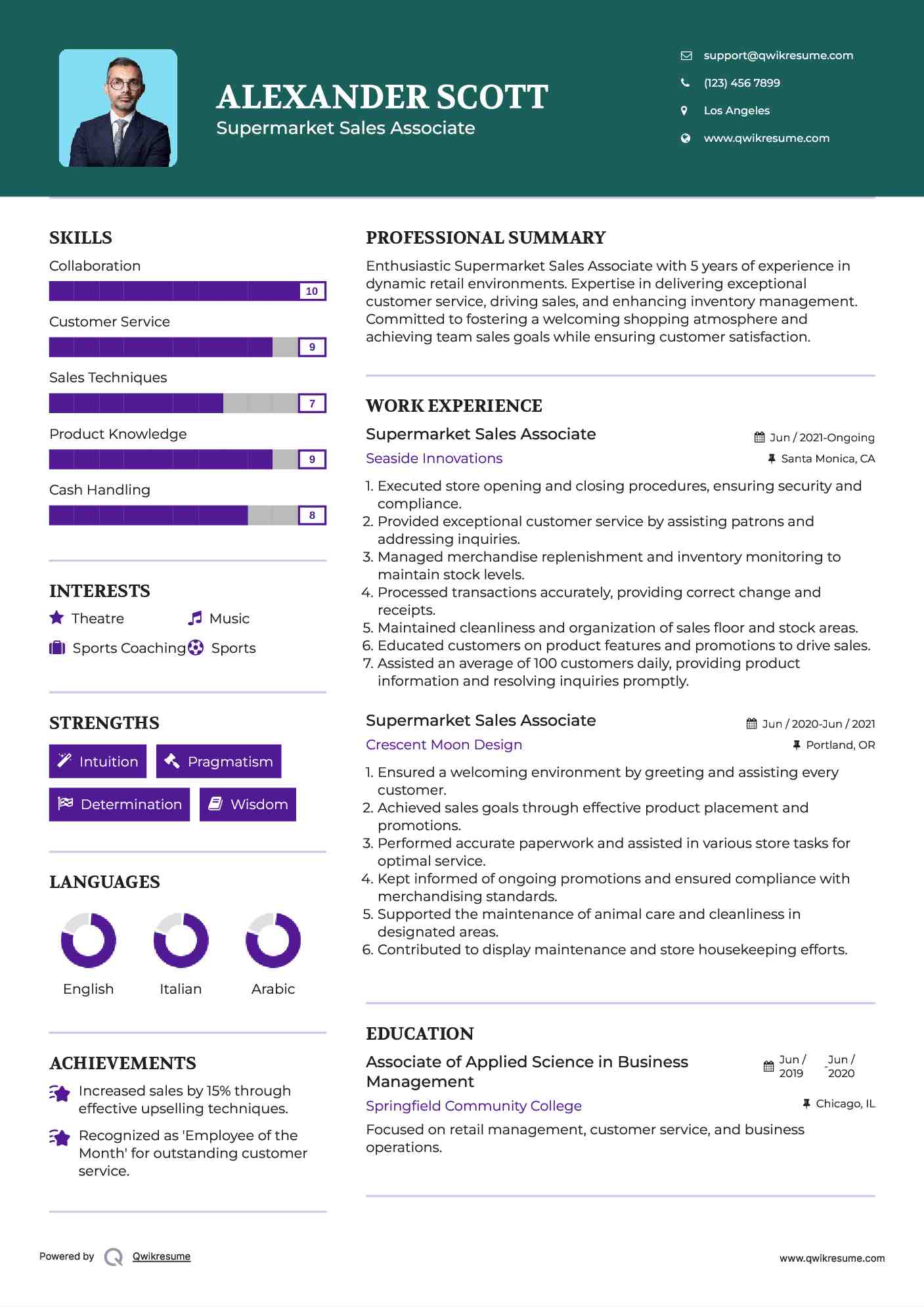 Supermarket Sales Associate Resume Format