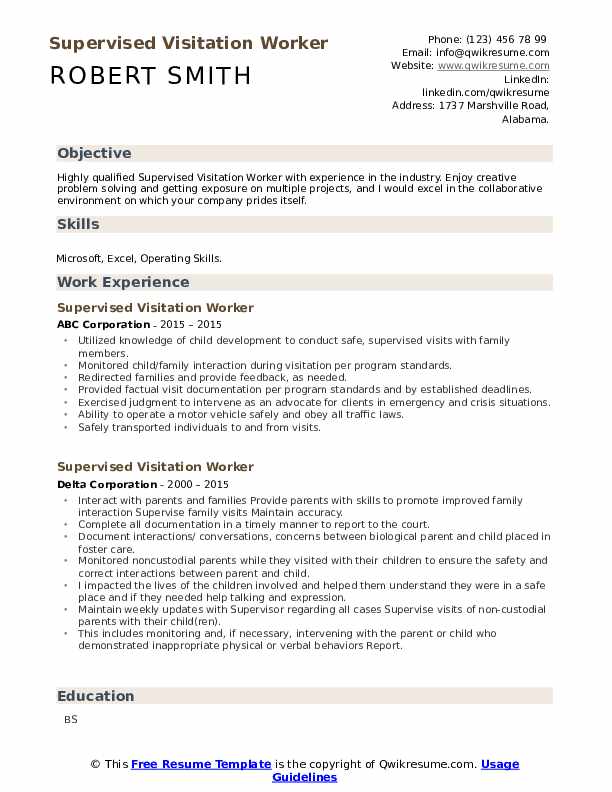 Supervised Visitation Worker Resume Samples QwikResume