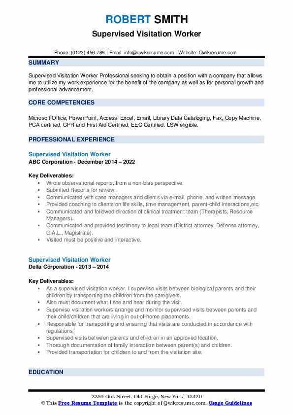 Supervised Visitation Worker Resume Samples QwikResume