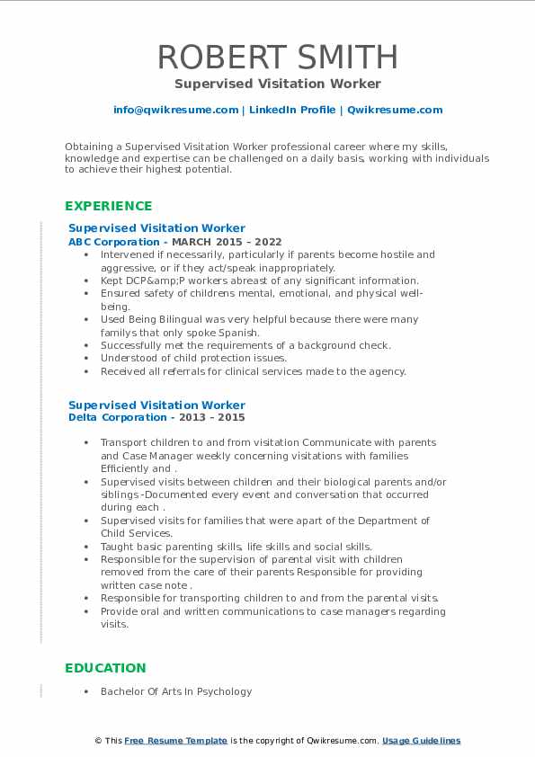 Supervised Visitation Worker Resume Samples QwikResume