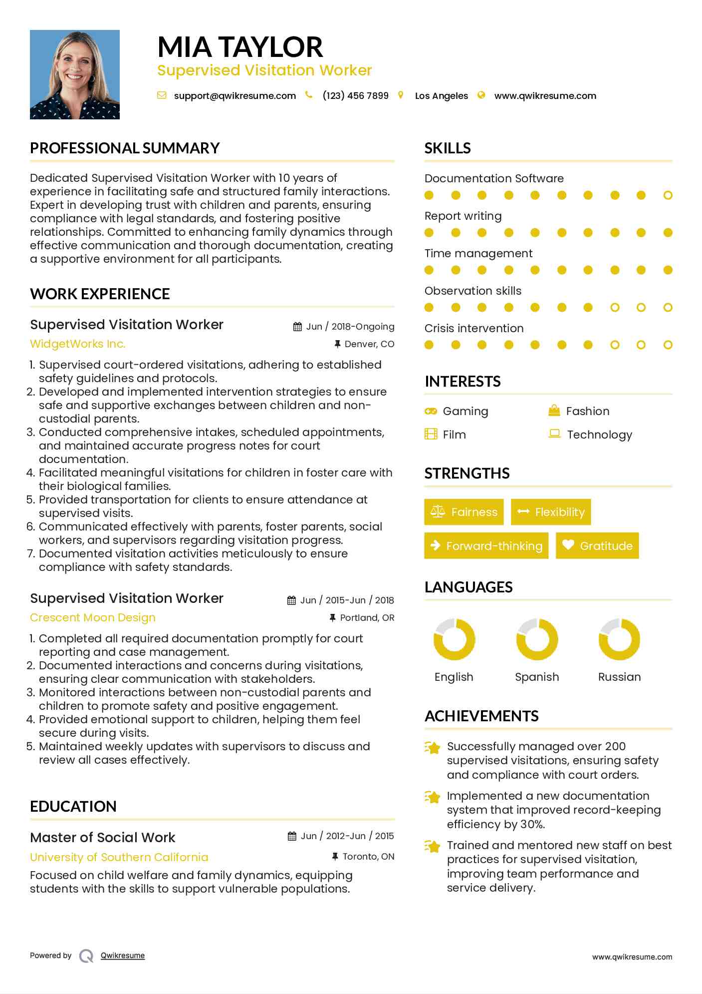 Supervised Visitation Worker Resume Samples QwikResume