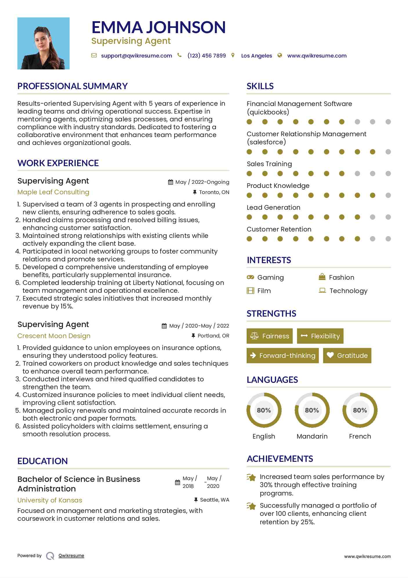 Supervising Agent Resume Format