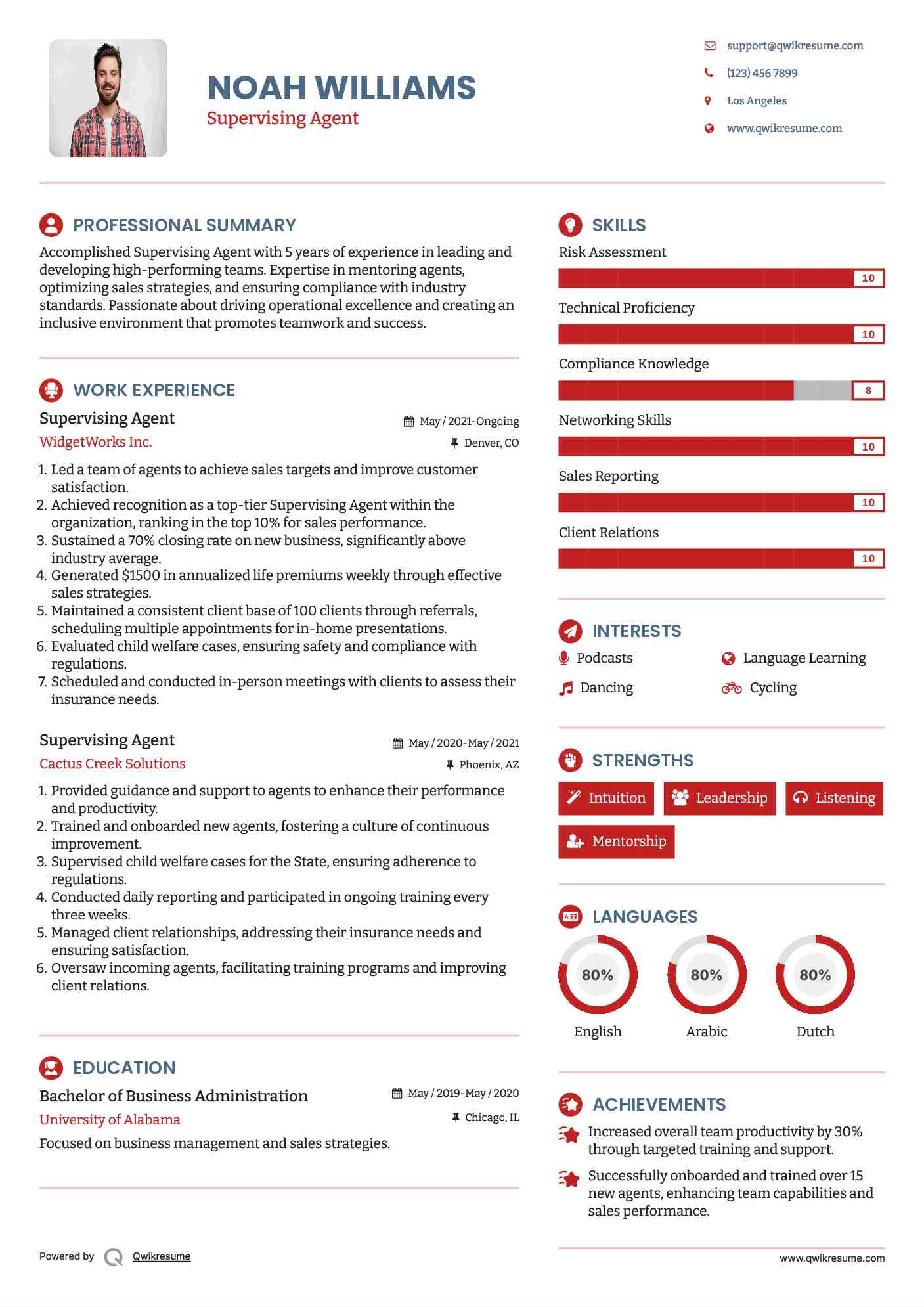 Supervising Agent Resume Model