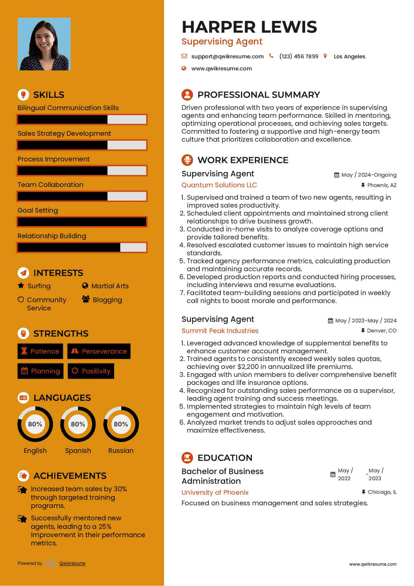 Supervising Agent Resume Model