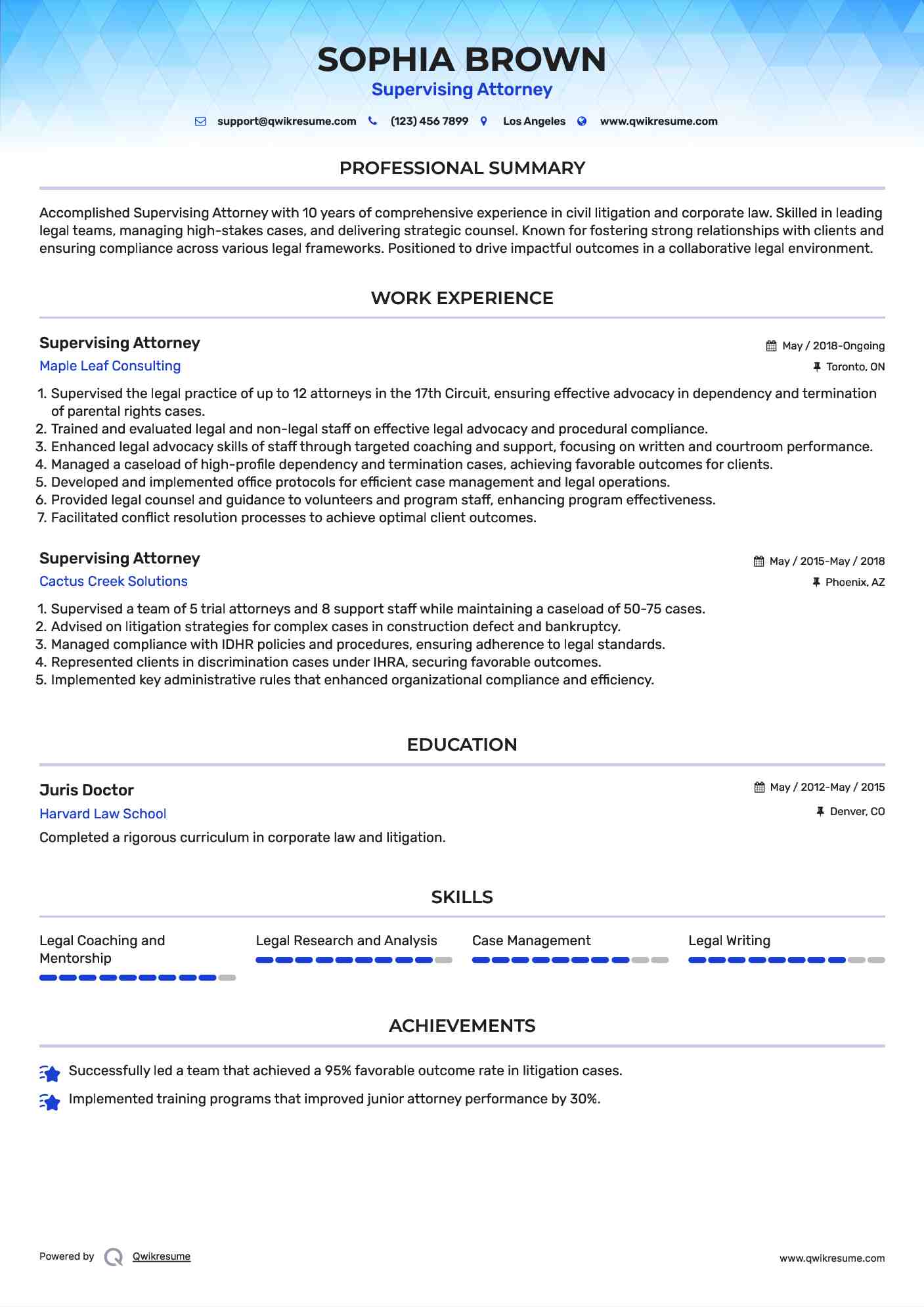 Supervising Attorney Resume Model