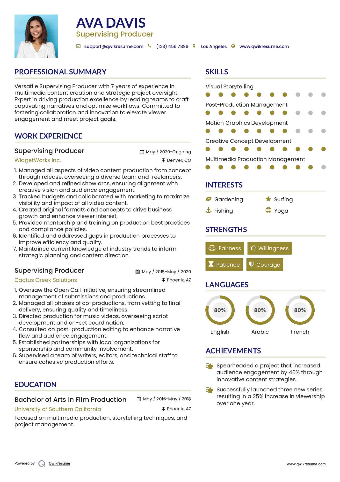 Supervising Producer Resume Format