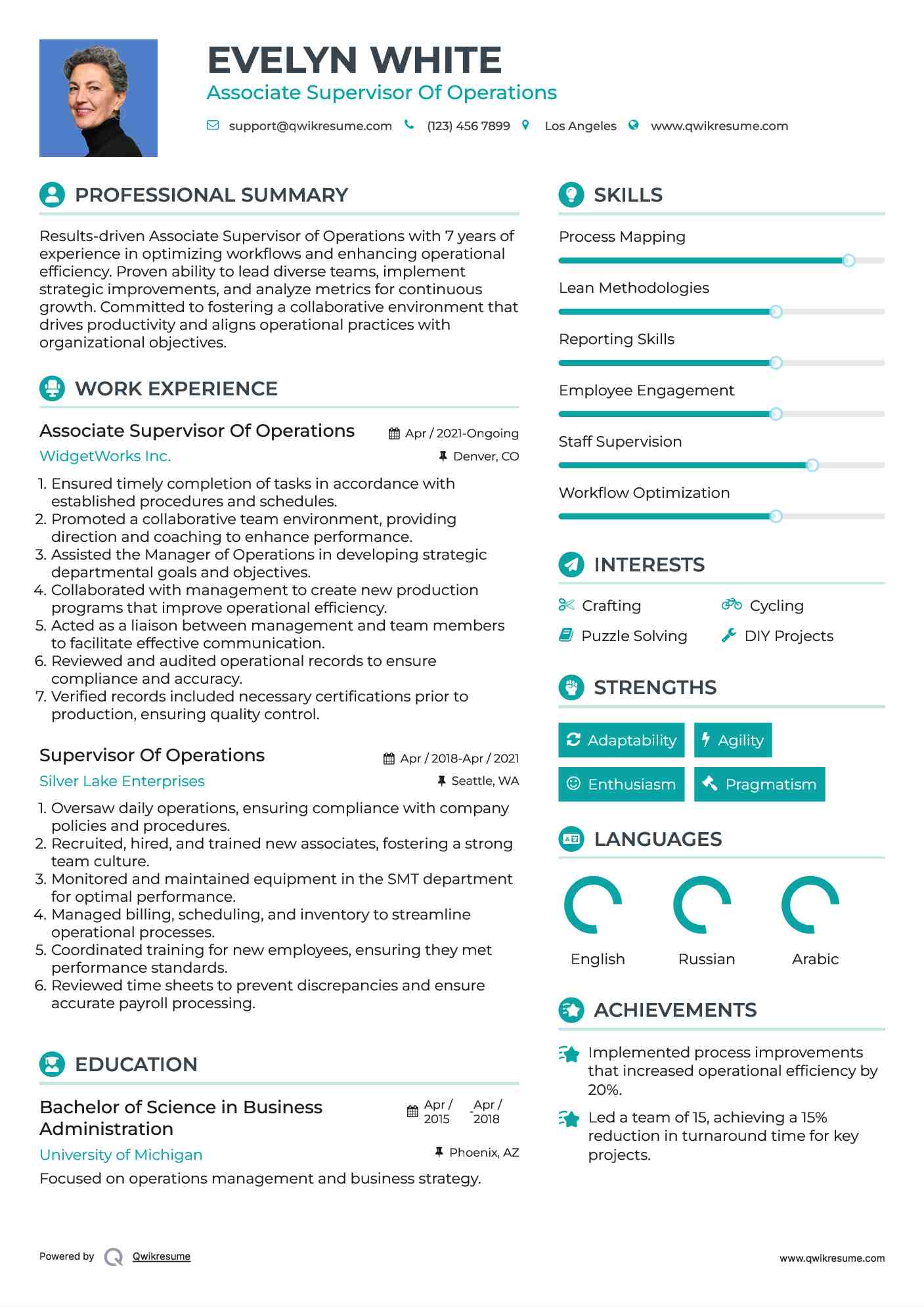 Associate Supervisor Of Operations Resume Model