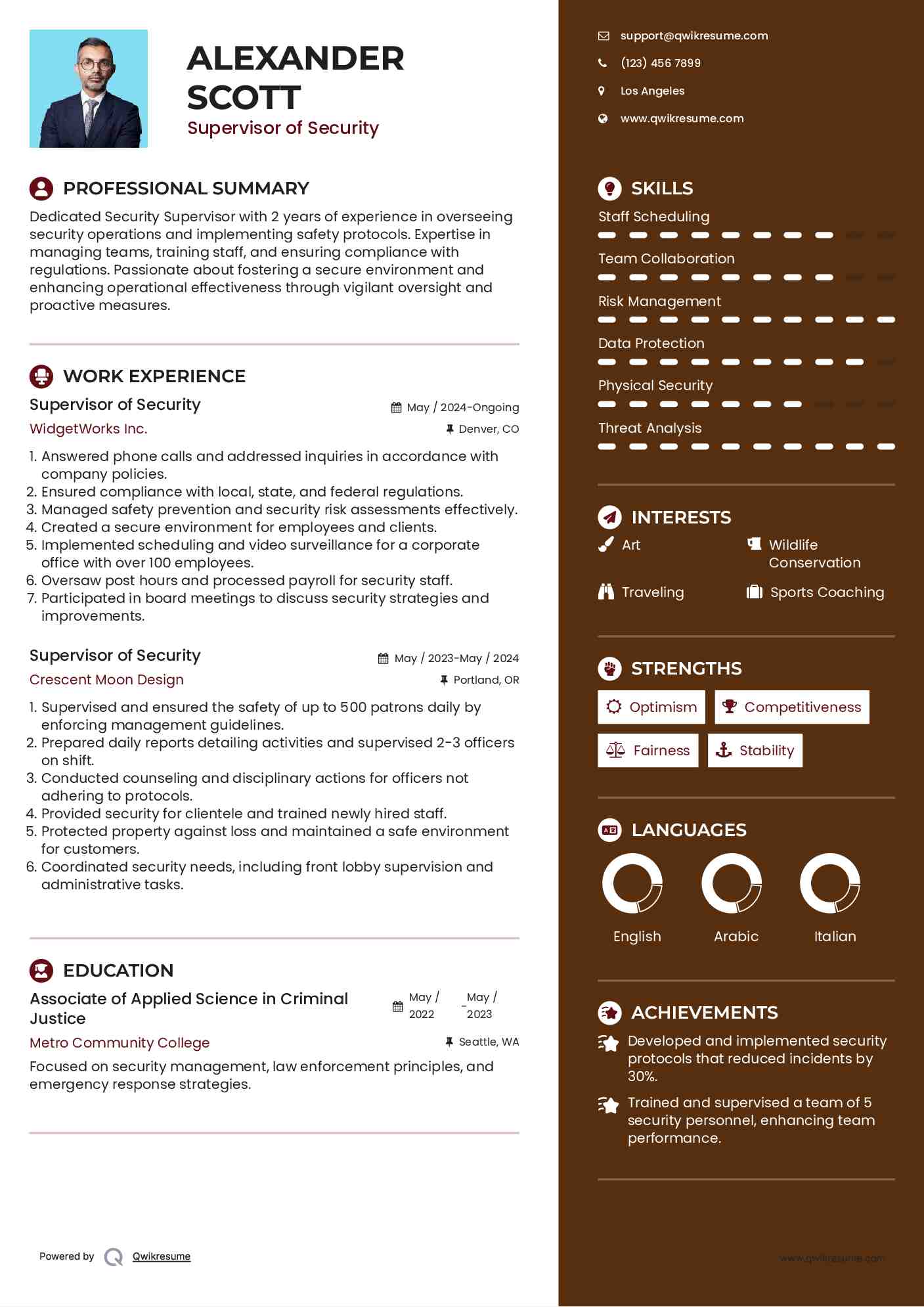 Supervisor of Security Resume Model