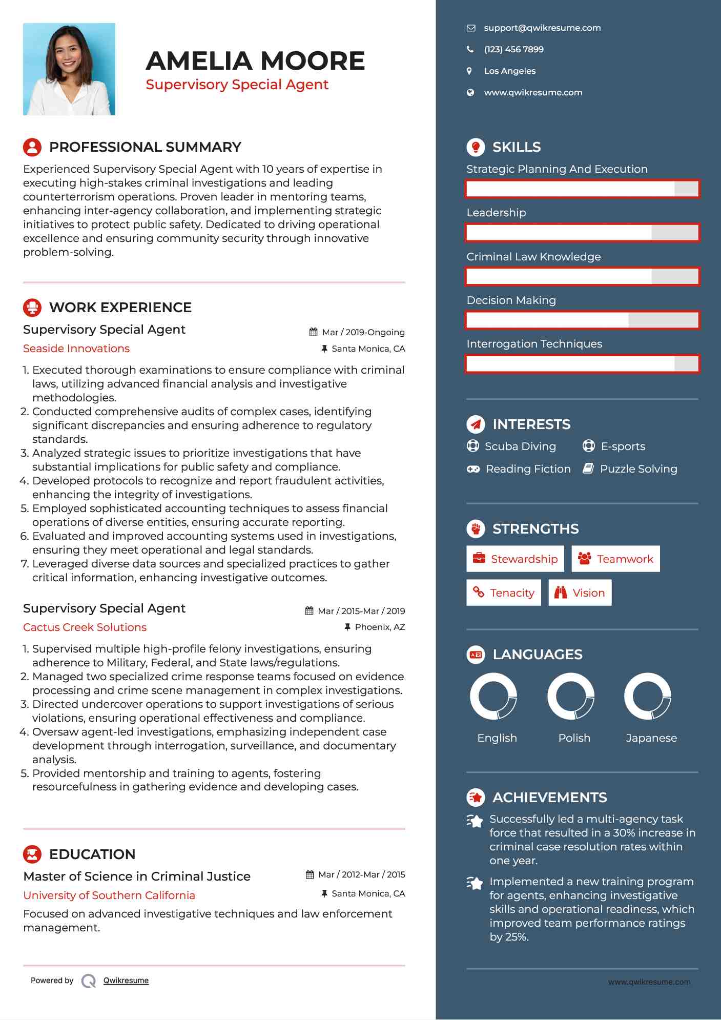 Supervisory Special Agent Resume Sample