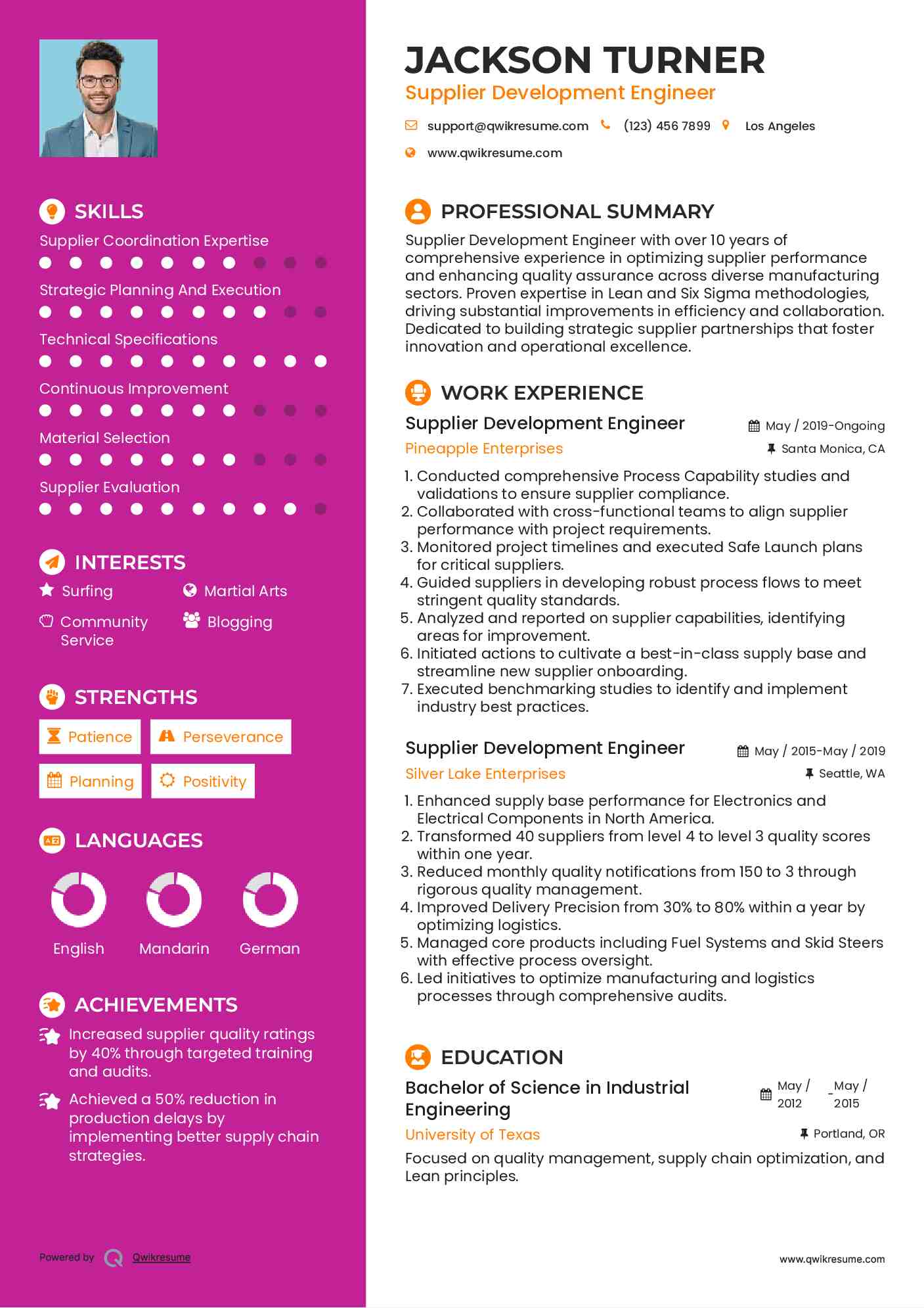 Supplier Development Engineer Resume Format