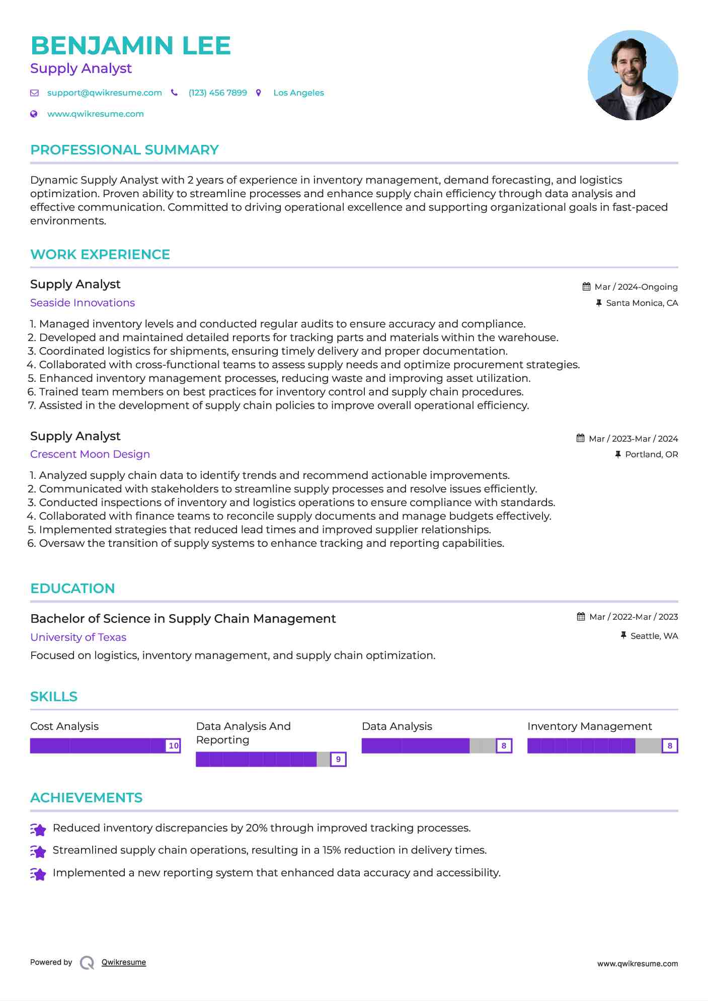 Supply Analyst Resume Model