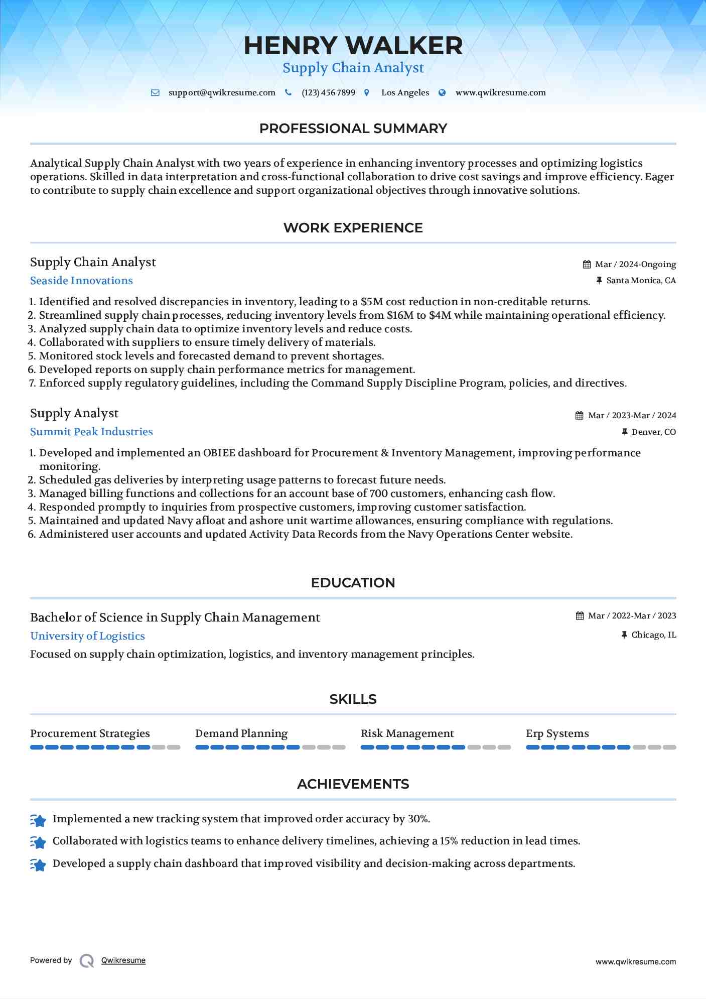 Supply Chain Analyst Resume Format