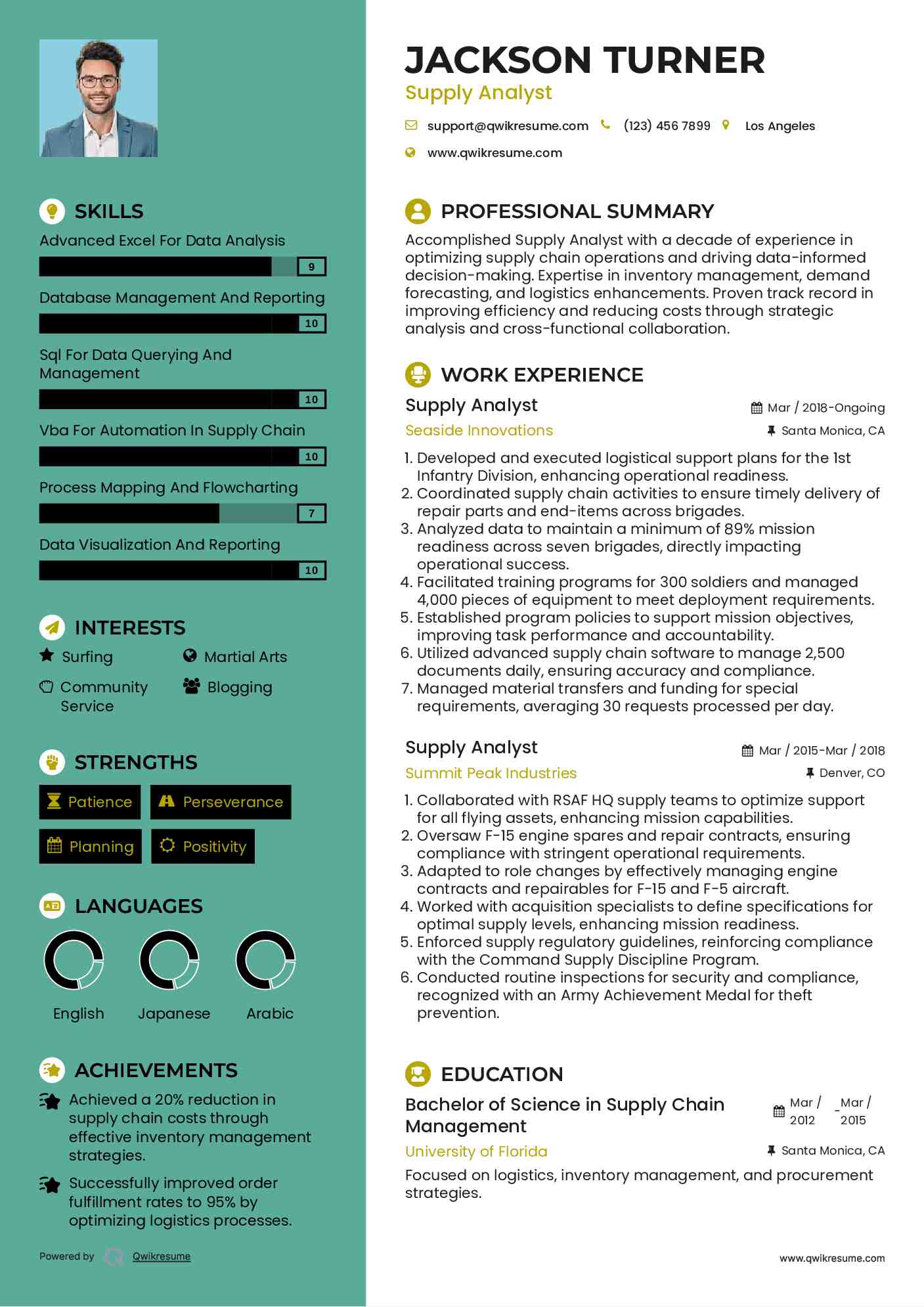 Supply Analyst Resume Sample