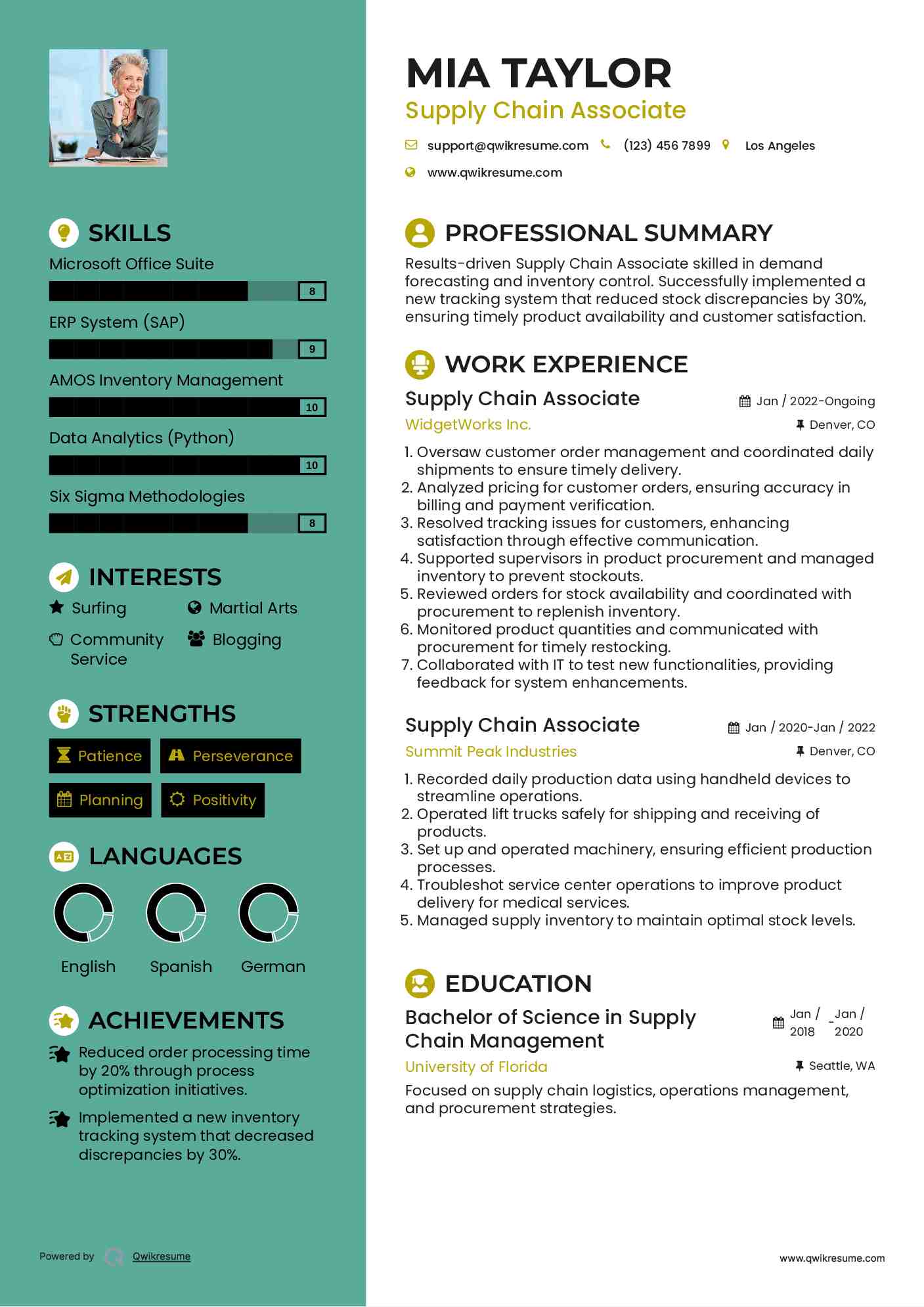 Supply Chain Associate Resume Template