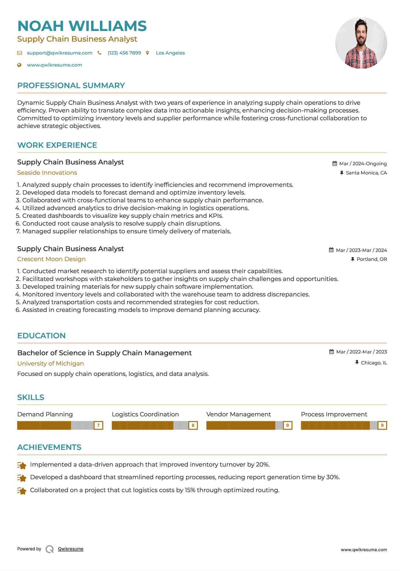 Supply Chain Business Analyst Resume Sample