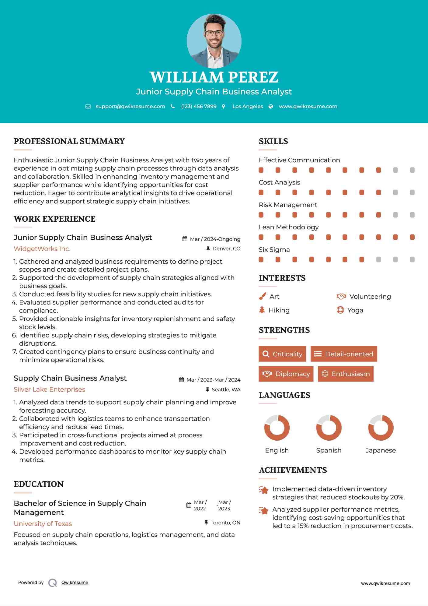 Junior Supply Chain Business Analyst Resume Template