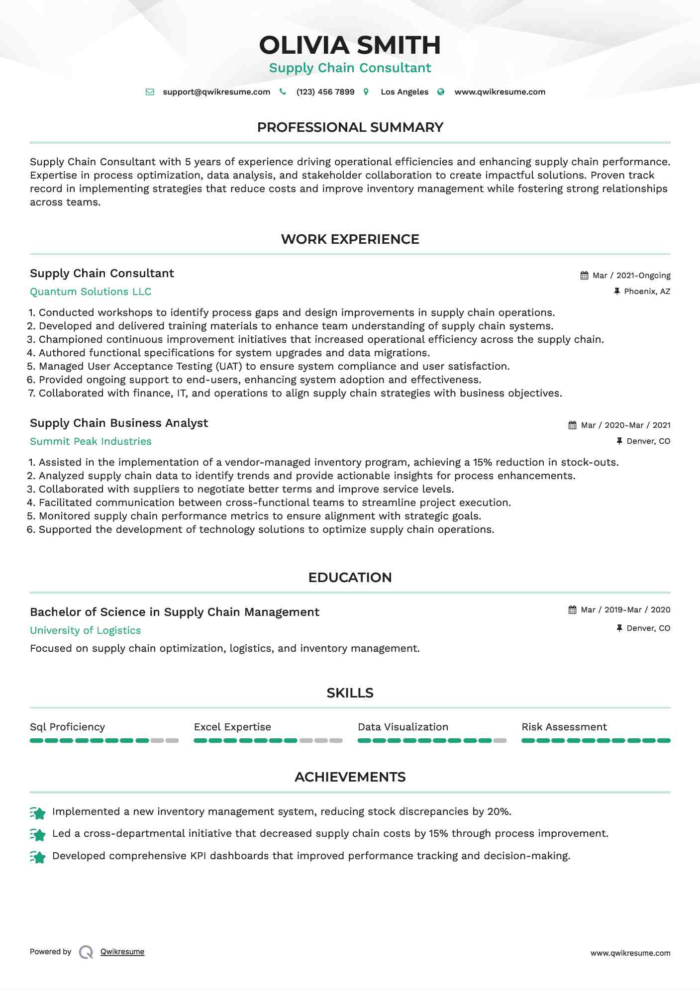 Supply Chain Consultant Resume Format