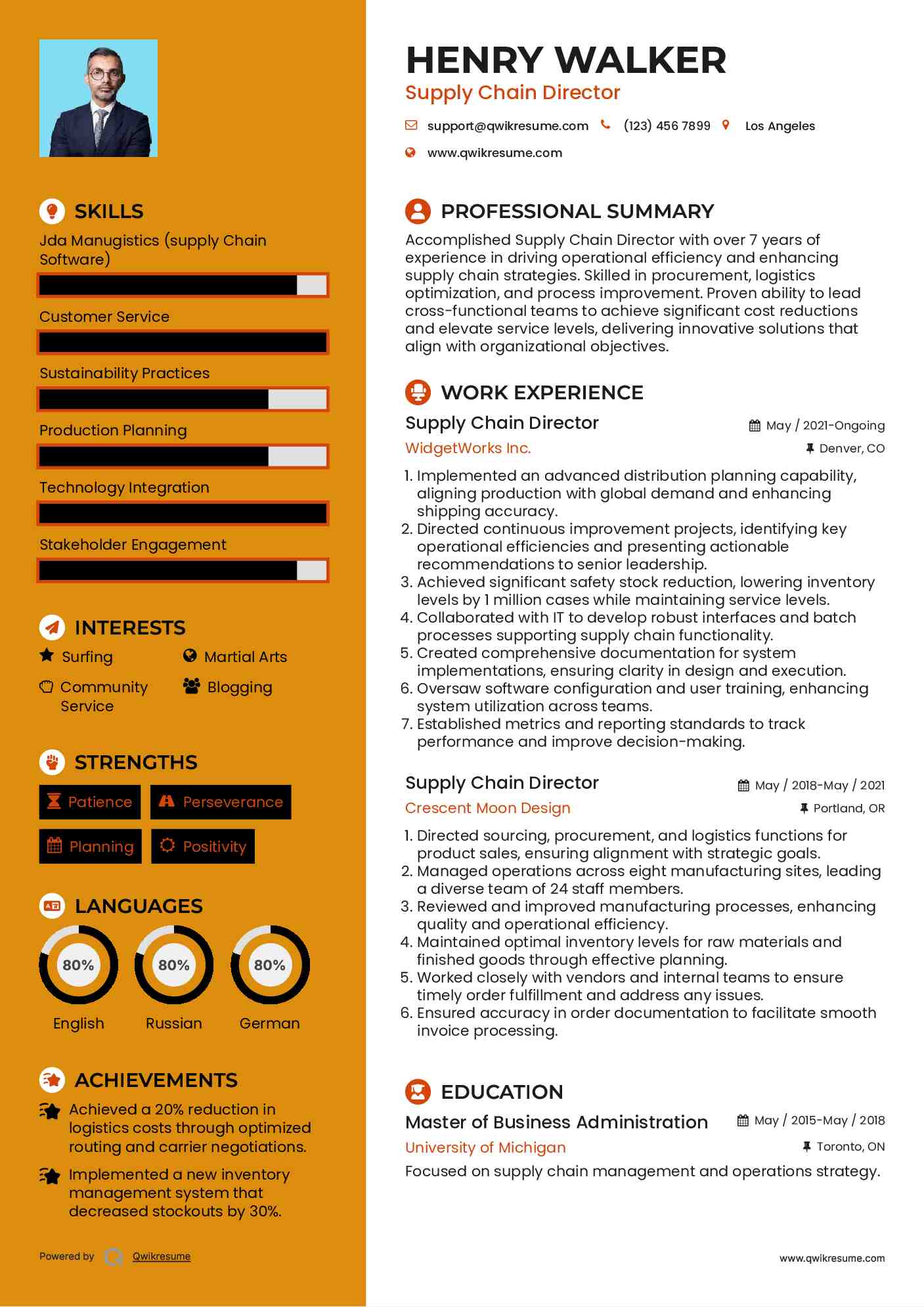 Supply Chain Director Resume Example