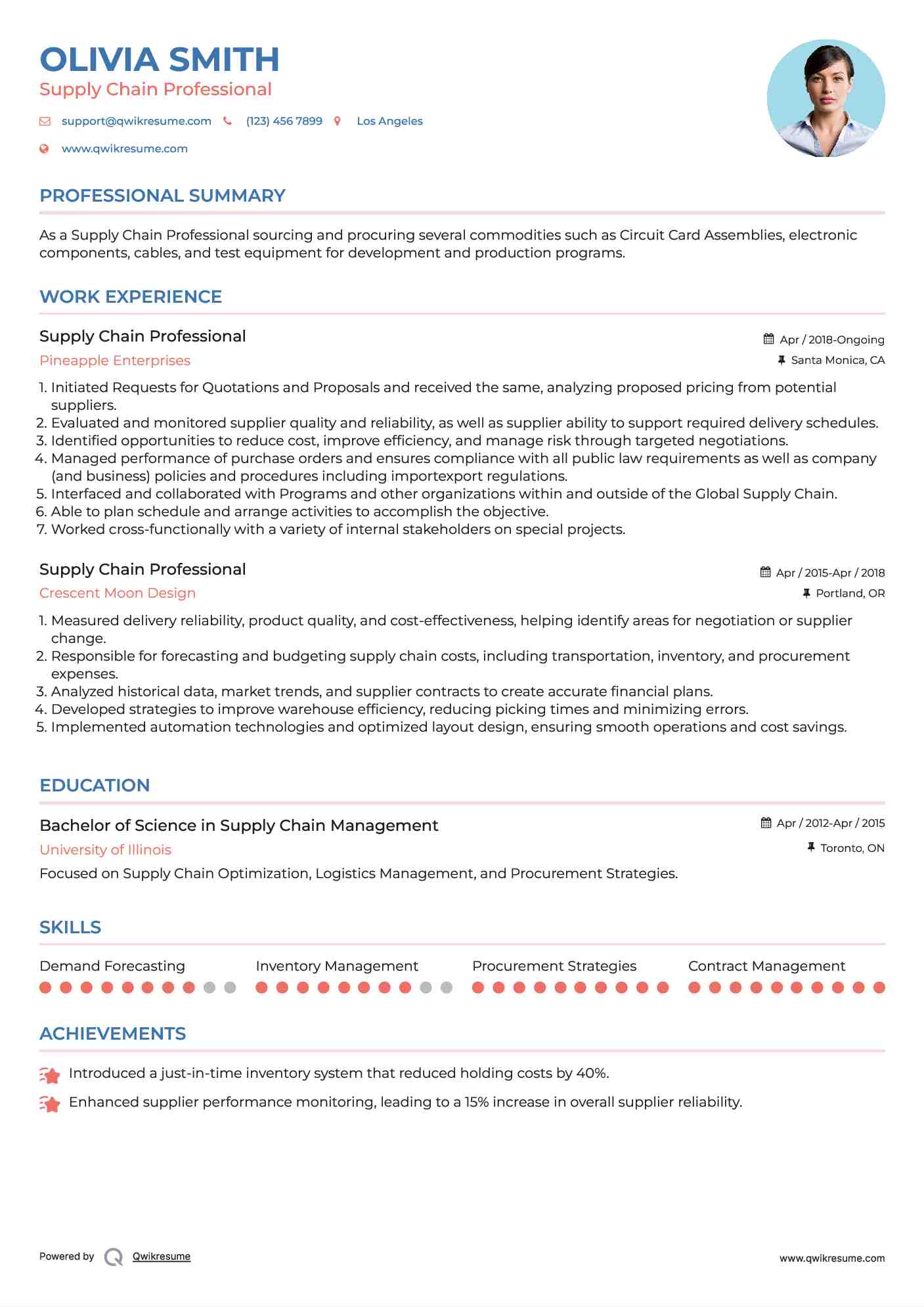 Supply Chain Professional Resume Example