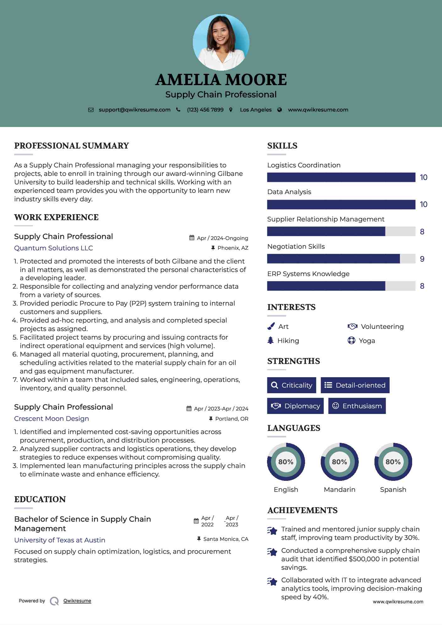 Supply Chain Professional Resume Format